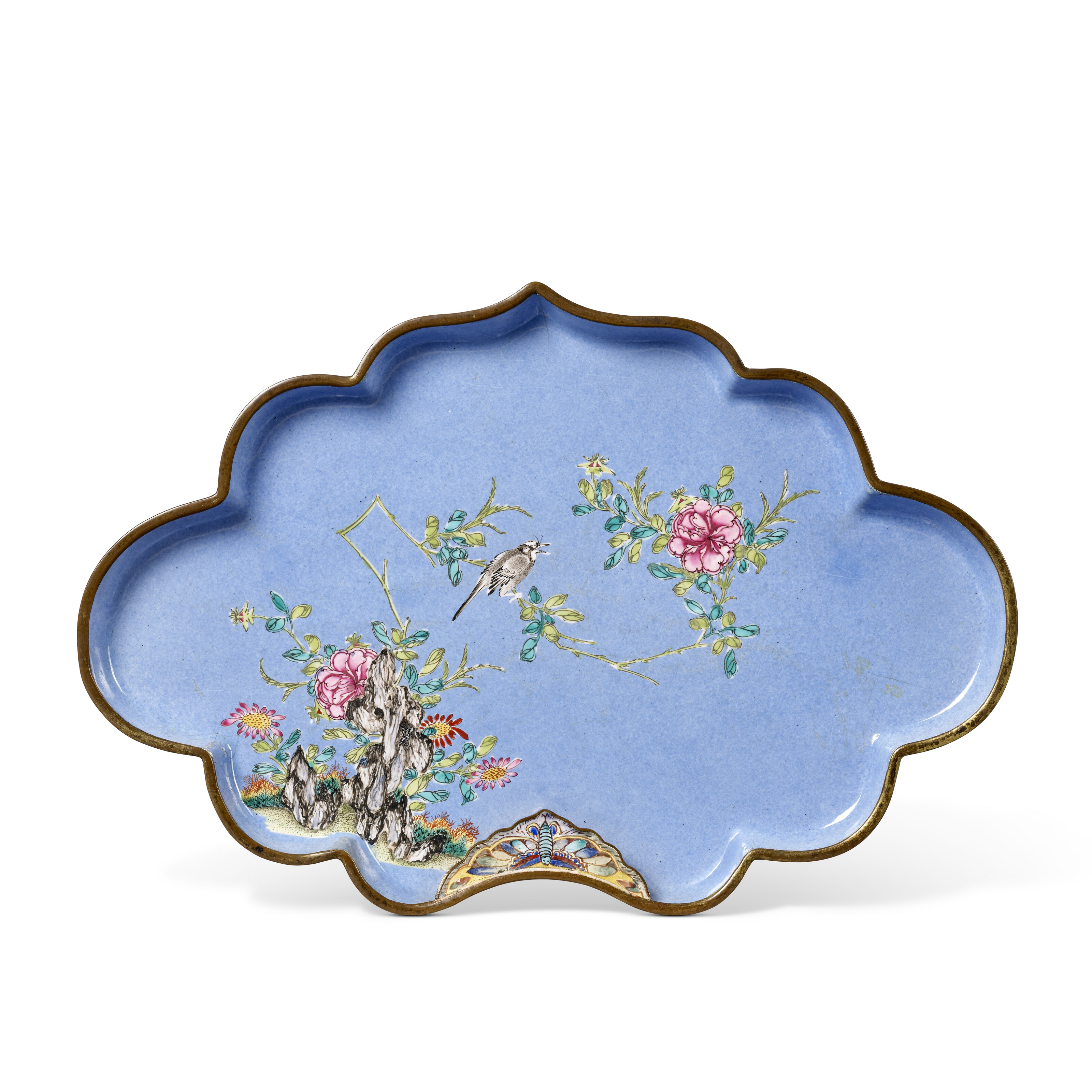清乾隆铜胎画珐琅蝶恋花纹碗一对, CHINA, QING DYNASTY, QIANLONG