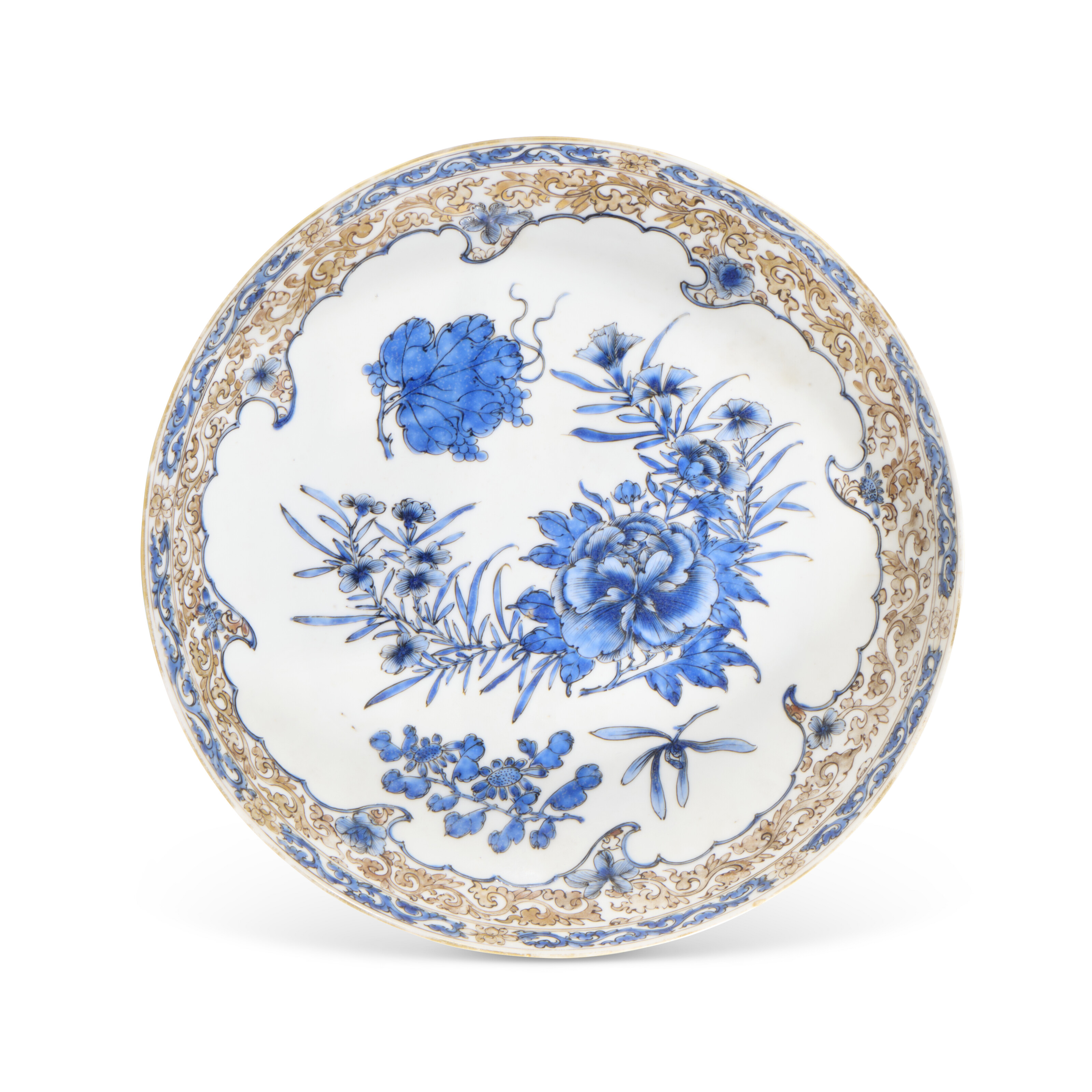 A BLUE-ENAMELLED AND GILT-DECORATED ‘FLORAL’ PLATE, CHINA, QING DYNASTY ...