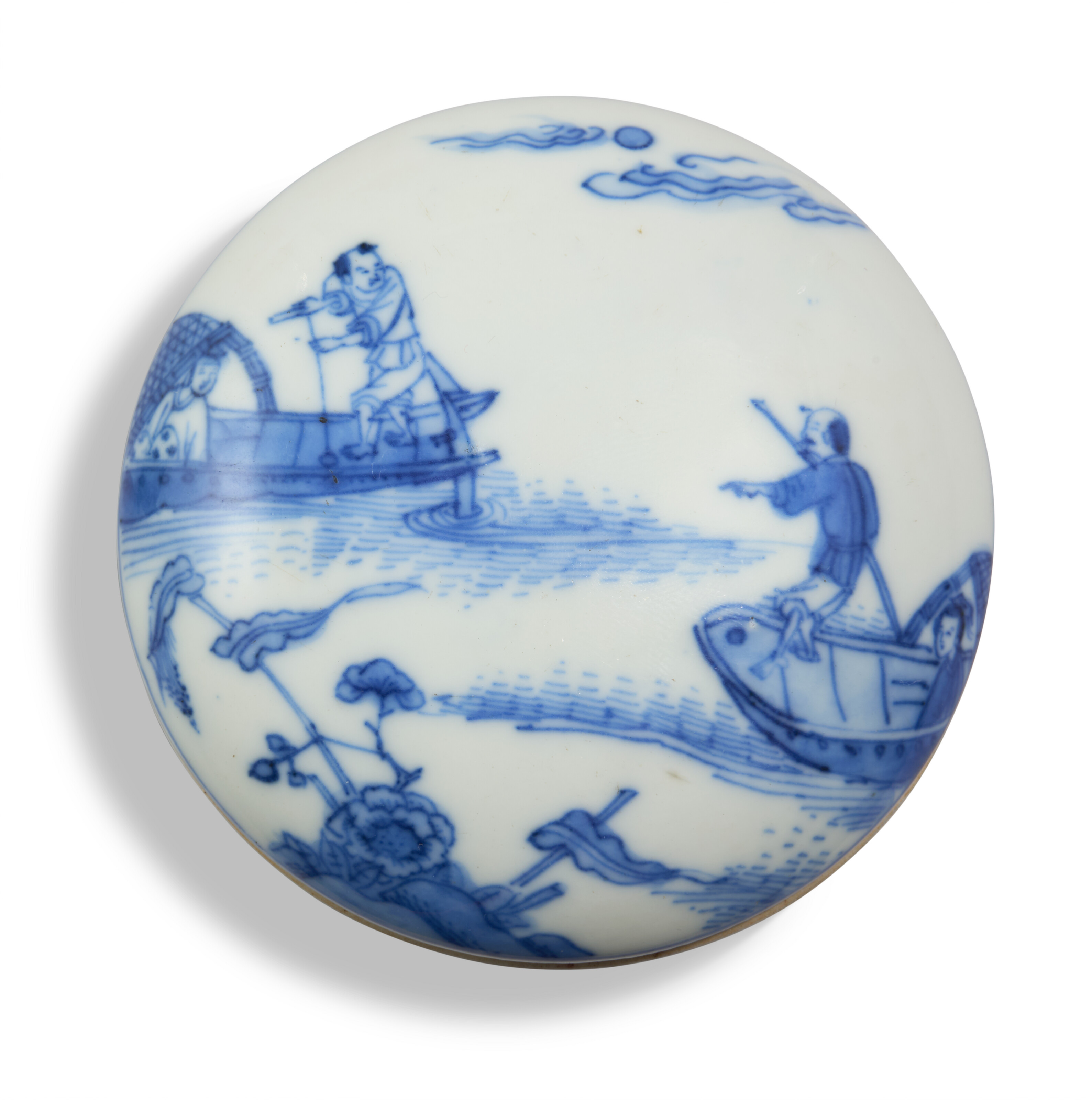 A BLUE AND WHITE CIRCULAR INK BOX AND COVER, CHINA, QING DYNASTY (1644 ...