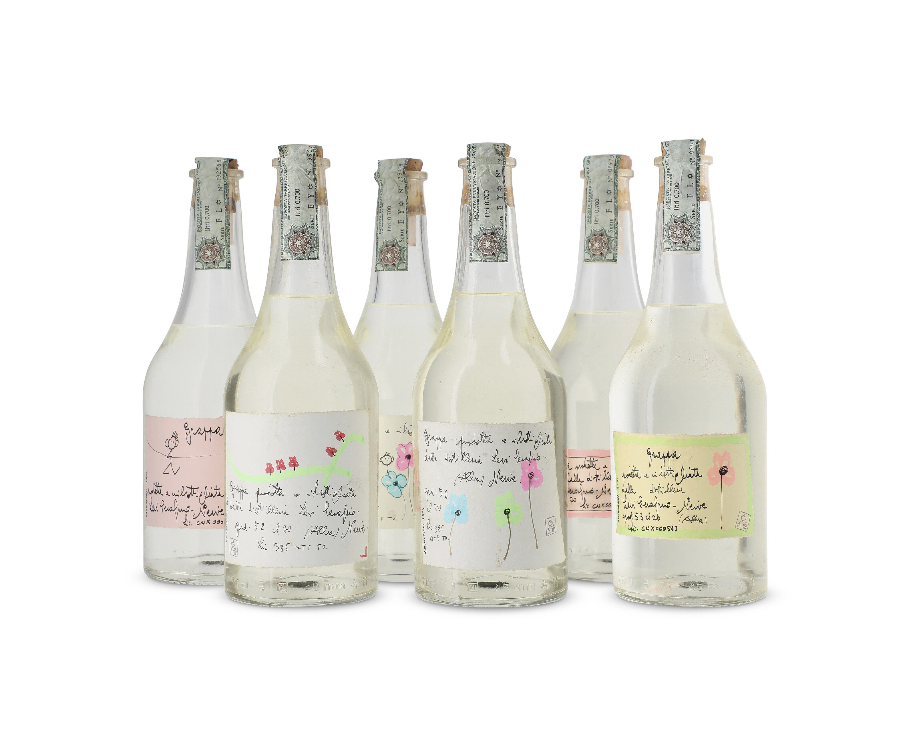 Romano Levi, Grappa 2001, Different label styles. Slightly bin-soiled ...