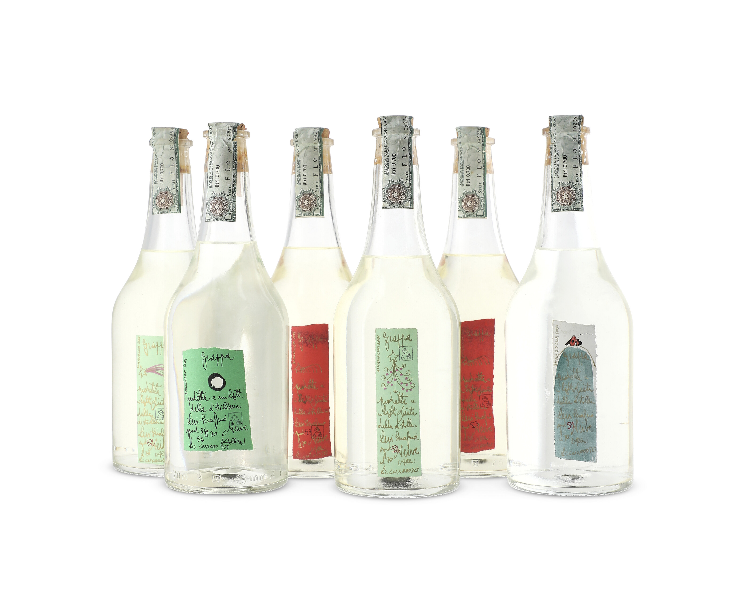 Romano Levi, Grappa 2001, Different label styles. Slightly bin-soiled ...