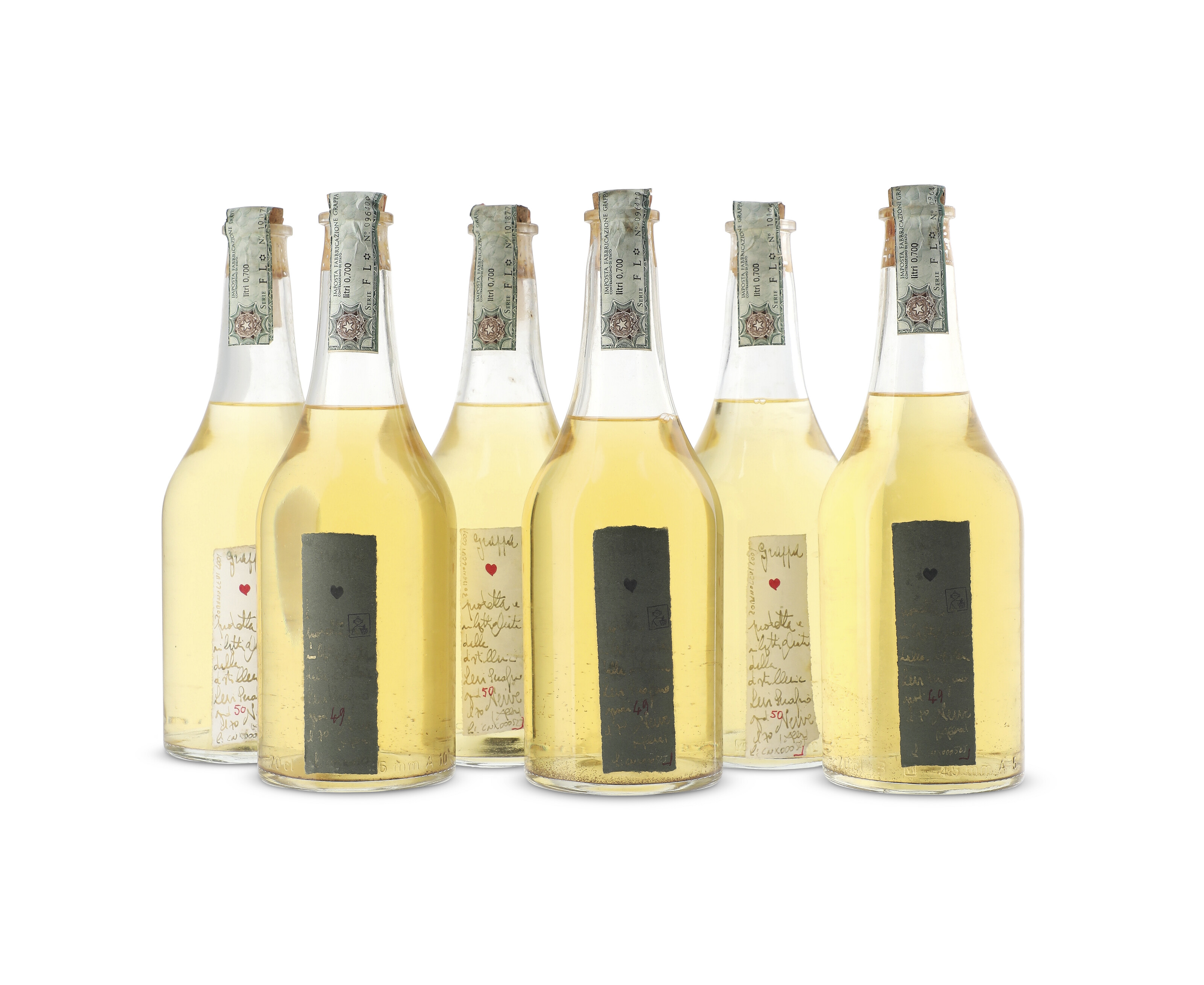 Romano Levi, Grappa 2002, Heart labels. Slightly bin-soiled labels ...
