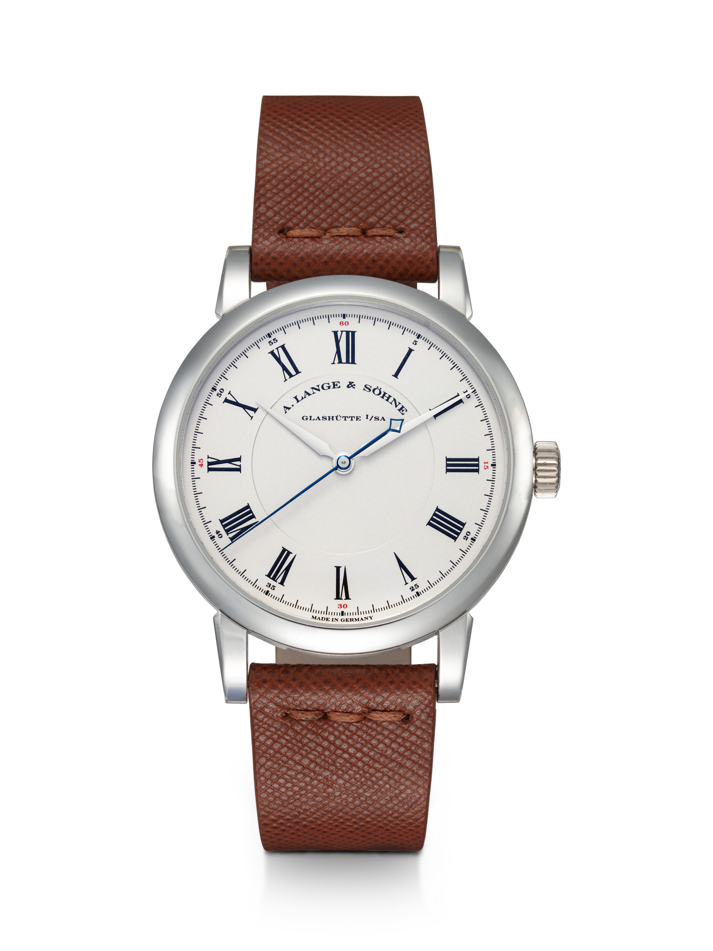 A. Lange and Sohne. A platinum manual-winding wristwatch, Richard Lange model, circa 2020, sold for $17,640 on 1 May 2025 at Christie's Online