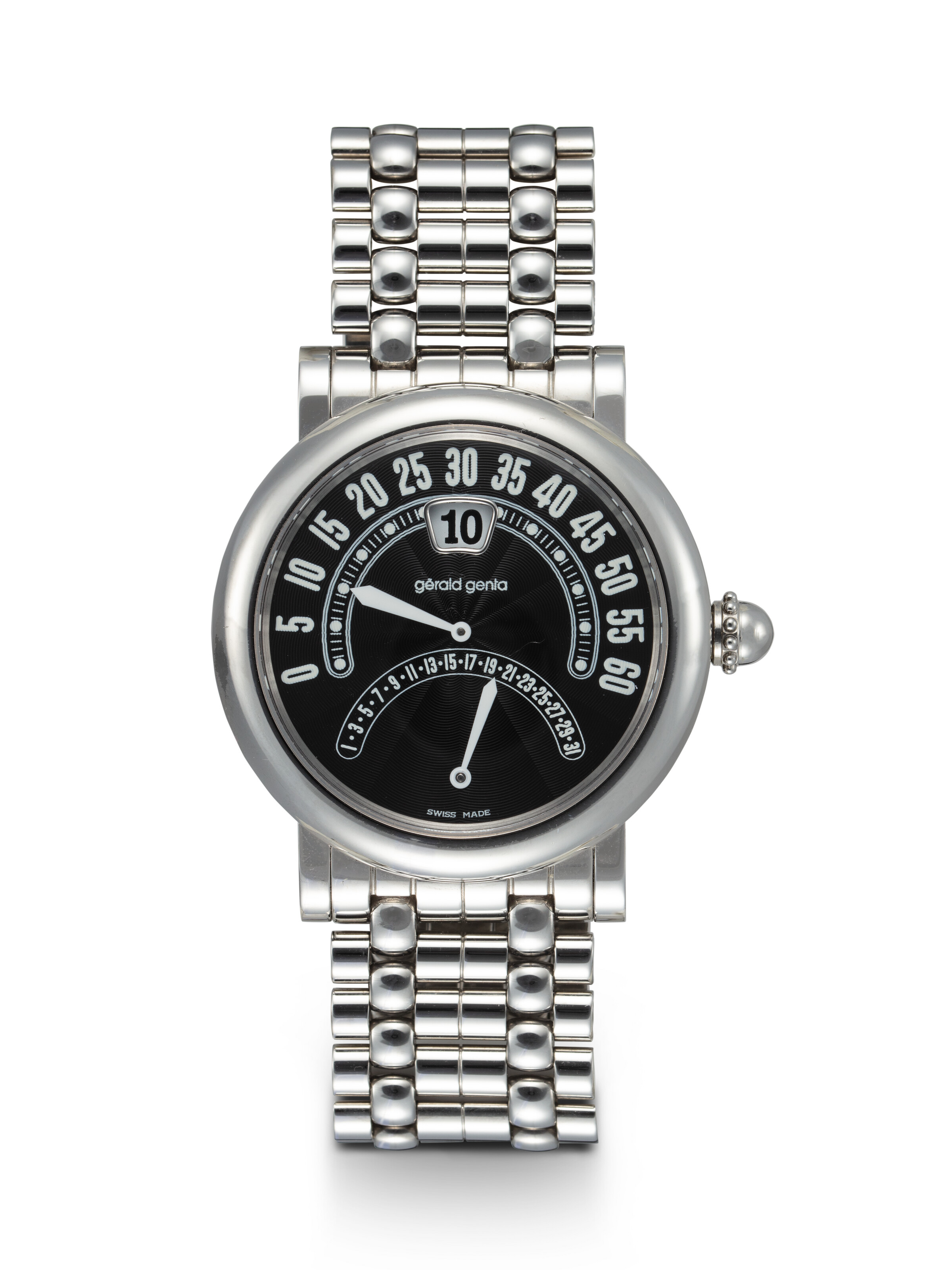 GERALD GENTA, BIRETRO REF. G.3754, A STAINLESS STEEL JUMPING HOUR