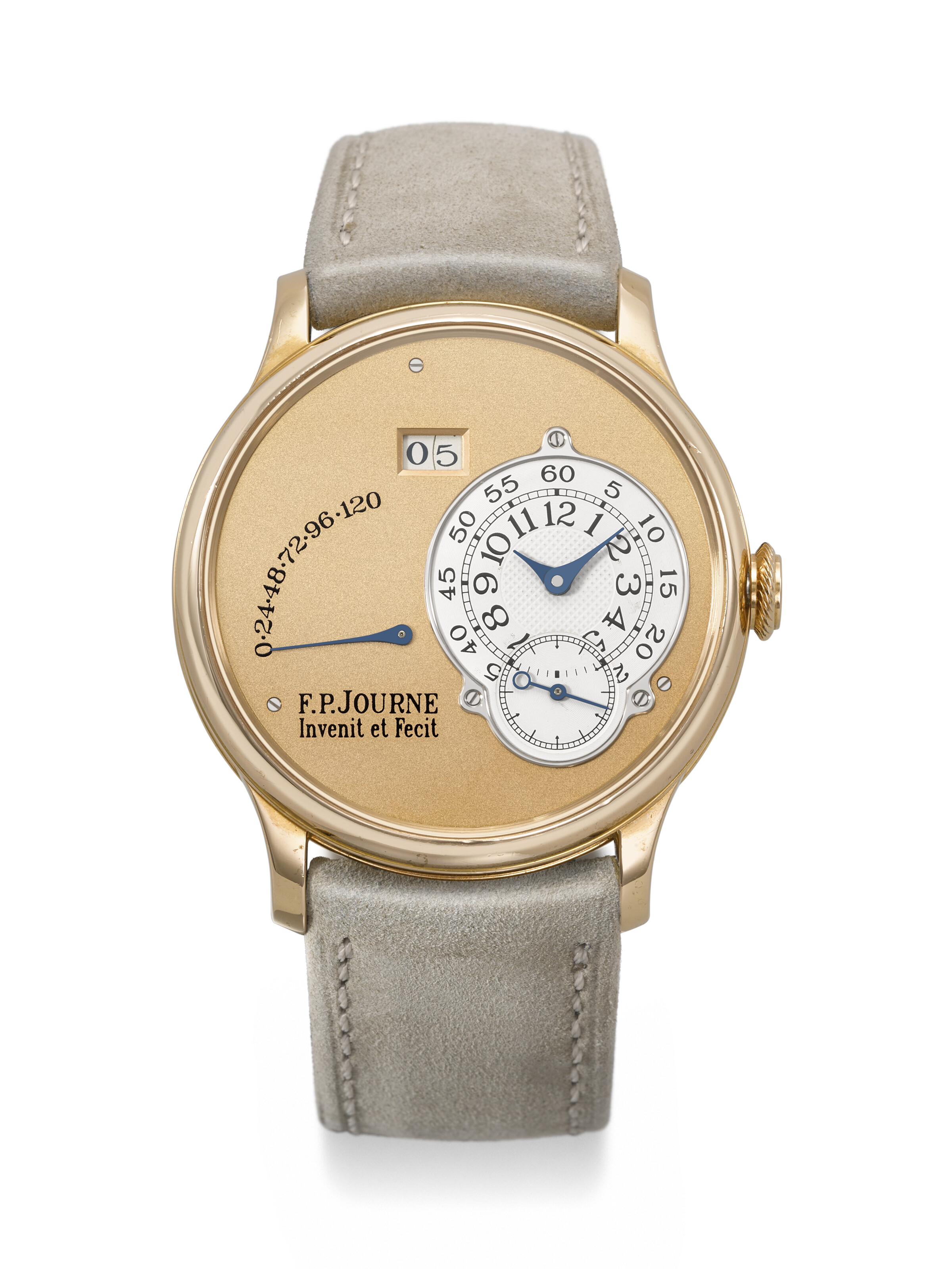F.P. Journe. An 18k pink gold automatic wristwatch with brass movement, date and power reserve indication. Octa Reserve de Marche Model, case no. 351-02A, circa 2003, offered in Rare Watches, Featuring Stories in Time: A Collection of Exceptional Watches on 12 May 2025 at Christie's in Geneva