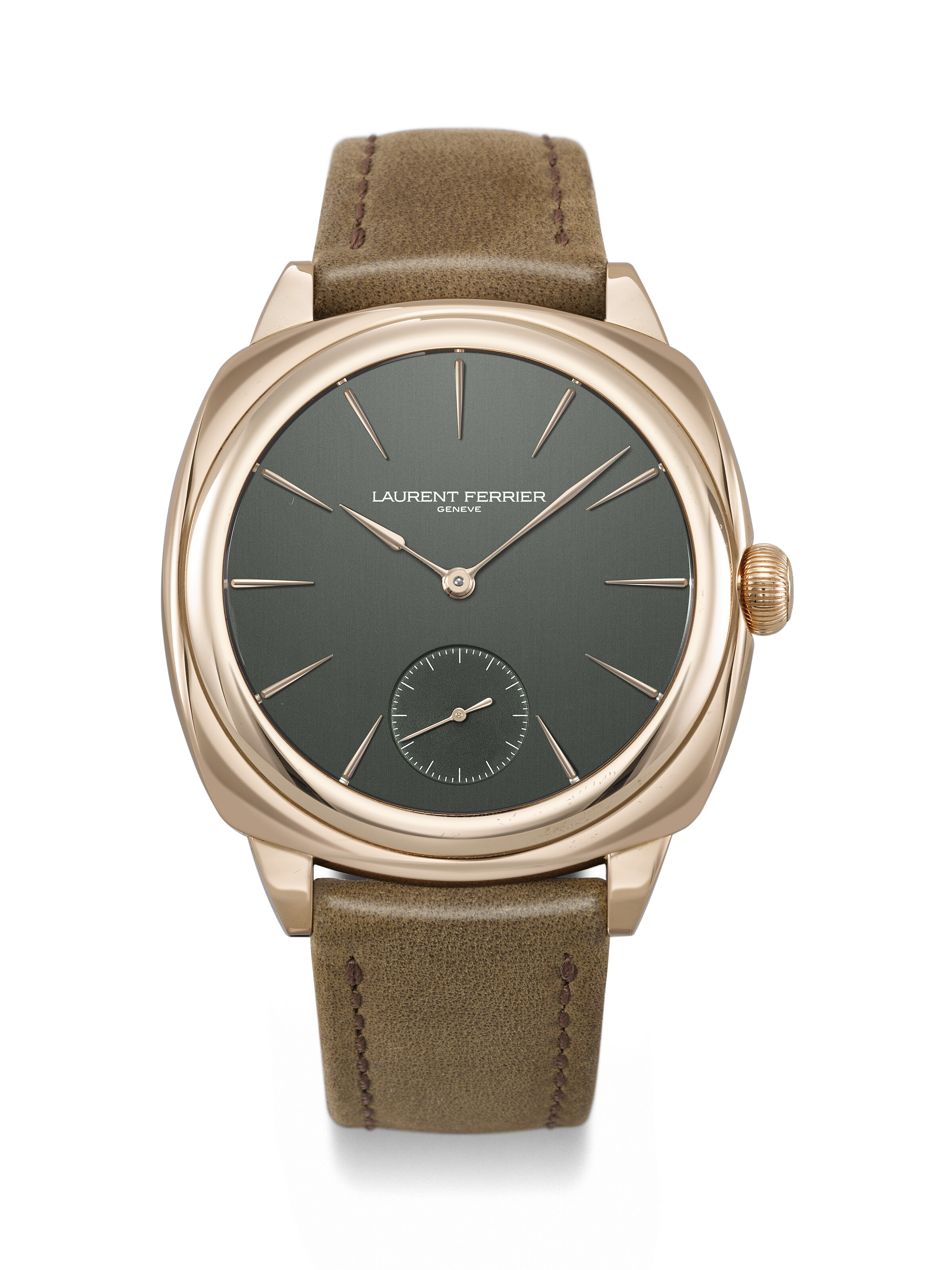 Laurent Ferrier. An 18k pink gold wristwatch with deep green dial, square micro-rotor. Evergreen model, ref. FBN 229.01, circa 2024, offered in Rare Watches, Featuring Stories in Time: A Collection of Exceptional Watches on 12 May 2025 at Christie's in Geneva