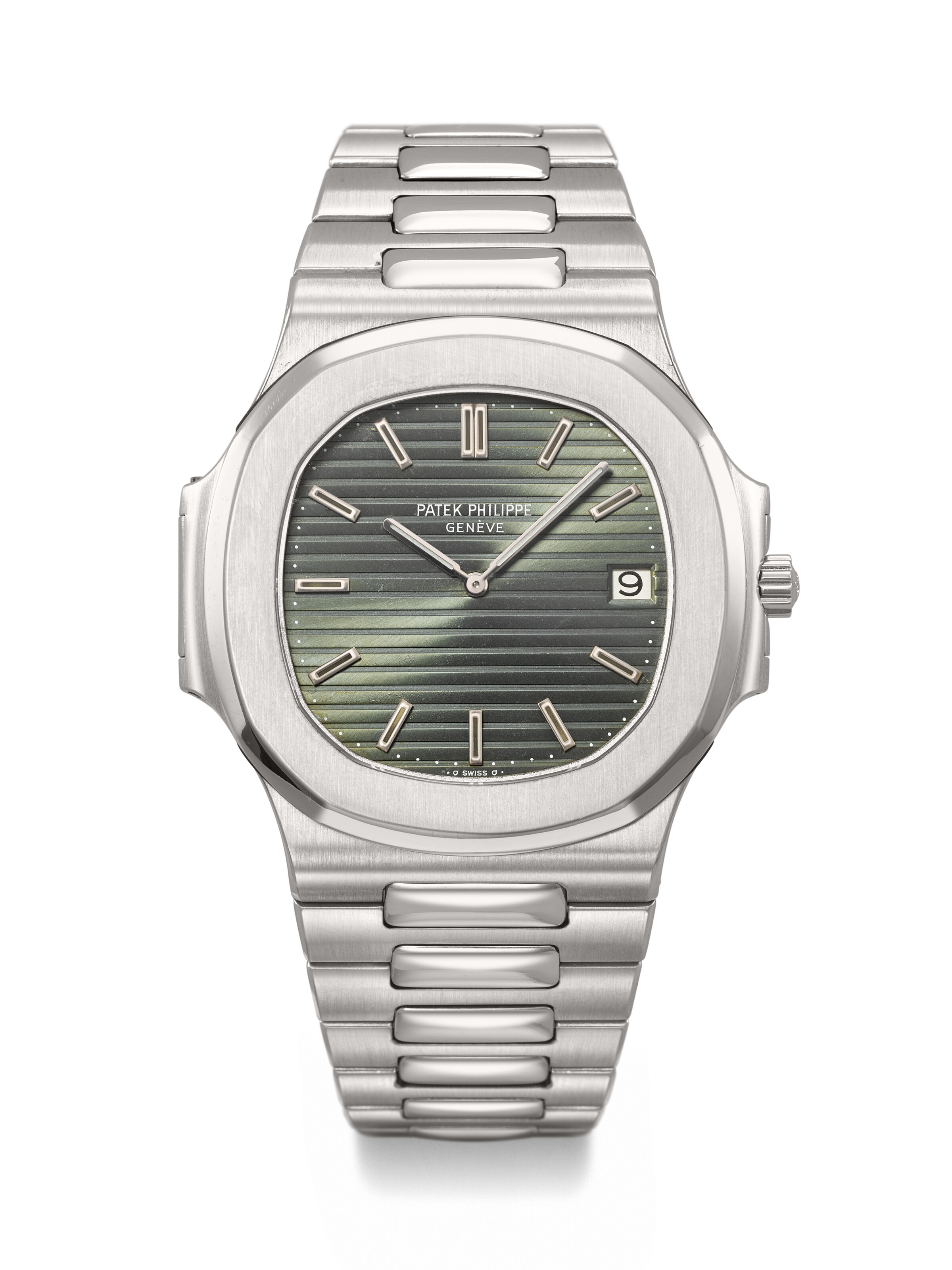 Patek Philippe. A stainless steel automatic wristwatch with date, ‘green’ dial and bracelet. Nautilus model, ref. 3700/11, movement no. 1'309'608, case no. 539'184, manufactured in 1980, offered in Rare Watches, Featuring Stories in Time: A Collection of Exceptional Watches on 12 May 2025 at Christie's in Geneva