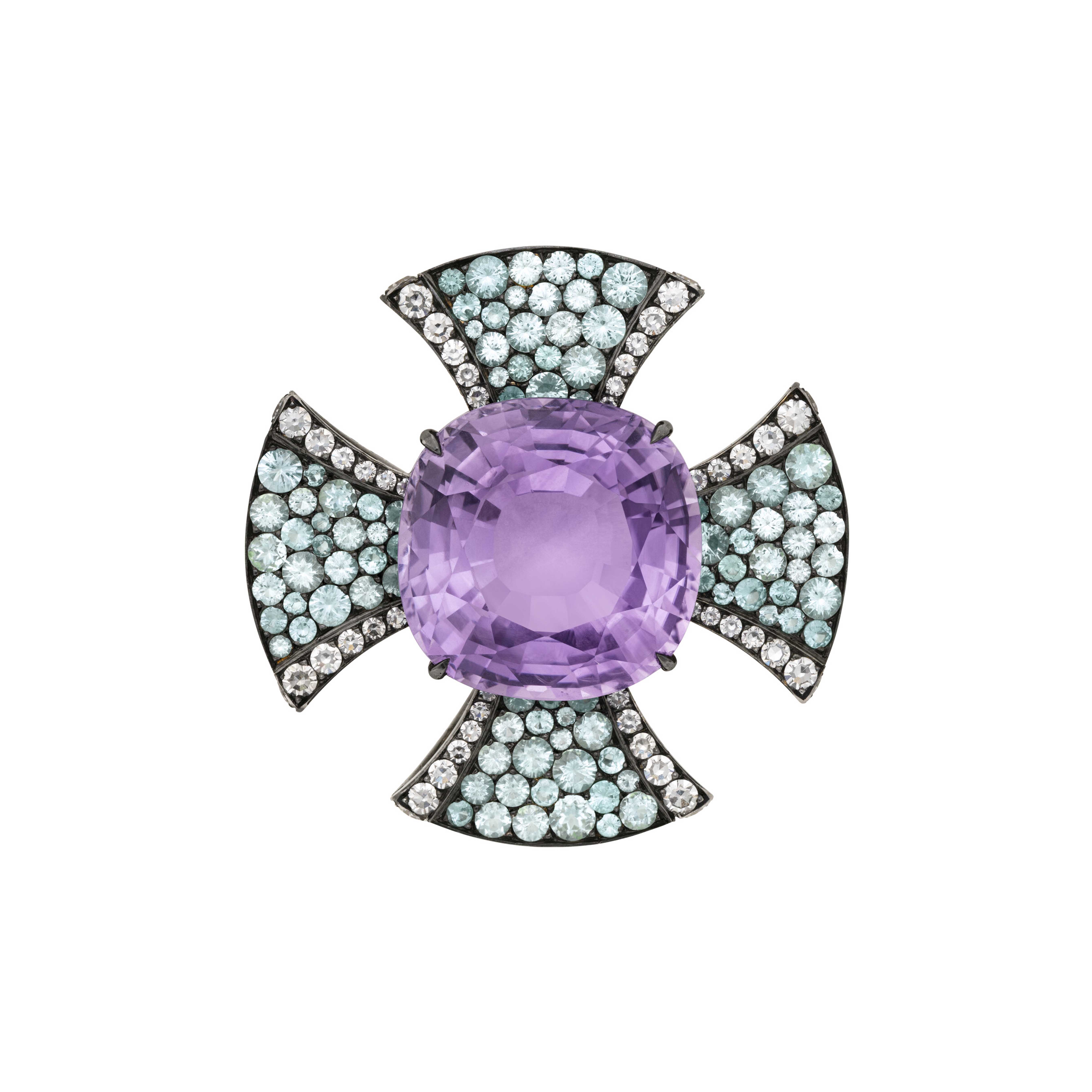 A JAR amethyst, green beryl and diamond Cross pendant, offered in Magnificent Jewels on 14 May 2025 at Christie's in Geneva