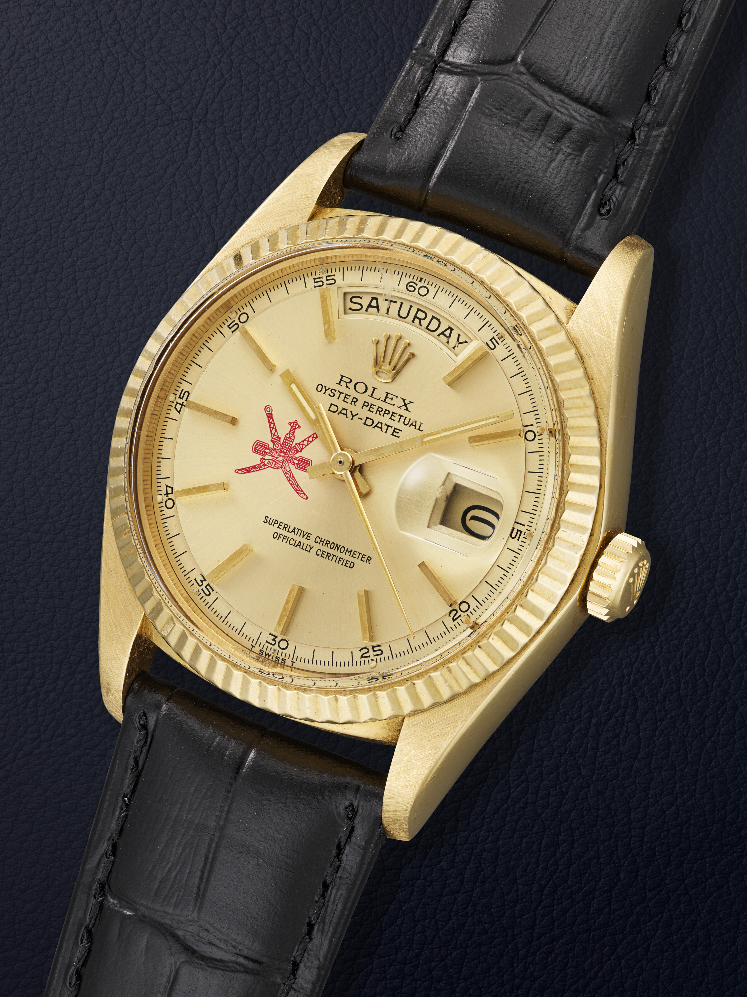 ROLEX, YELLOW GOLD 'DAY-DATE', WITH RED KHANJAR SYMBOL, REF. 1803