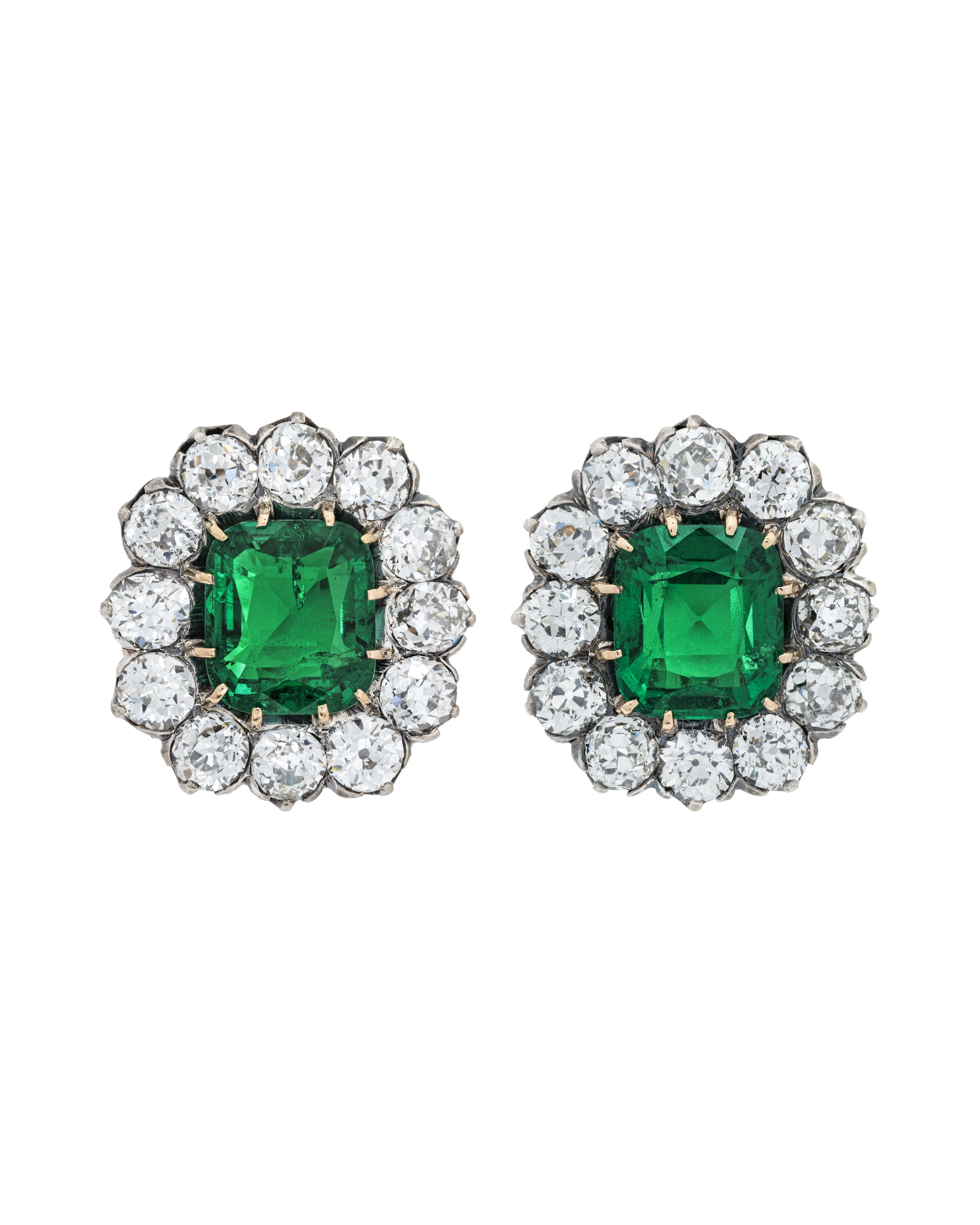 A pair of late-19th-century emerald and diamond earrings, 1890s and later, offered in Magnificent Jewels on 11 November 2025 at Christie's in Geneva