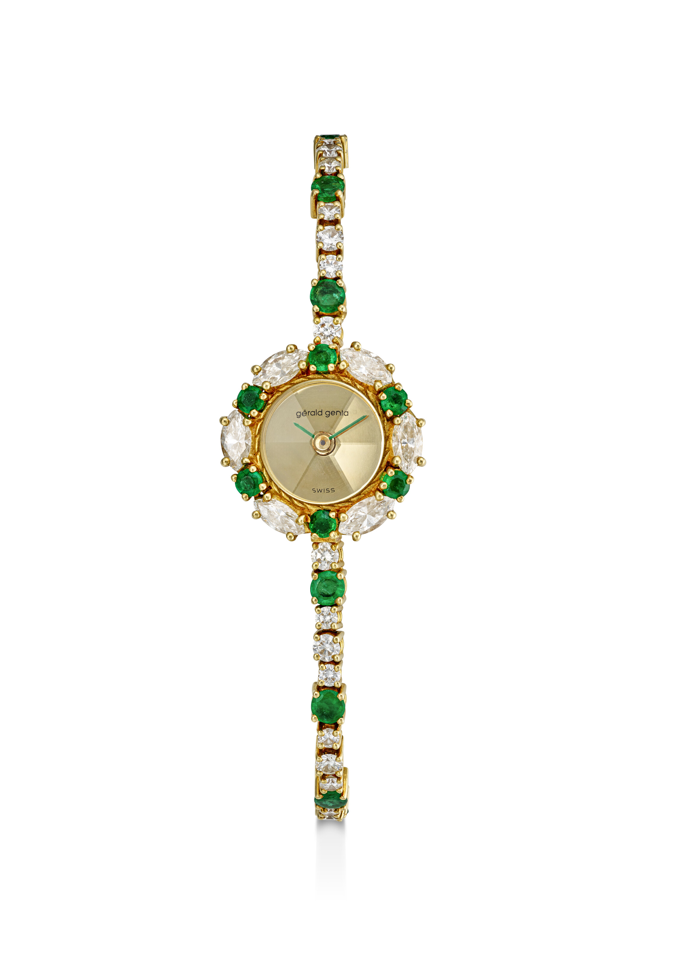 GÉRALD GENTA, LADY'S YELLOW GOLD, DIAMOND AND EMERALD-SET BRACELET