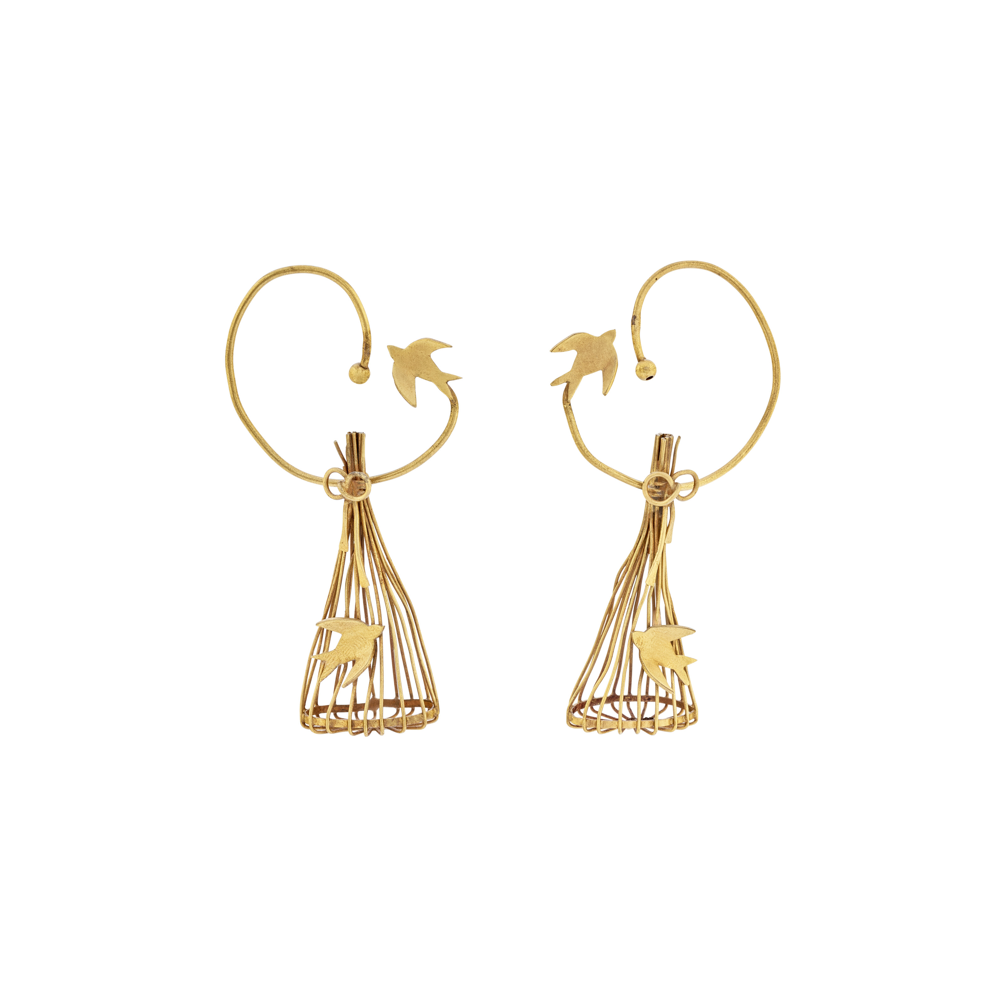 Line Vautrin, Cage aux Oiseaux earrings, 1940s, offered in Jewels Online until 18 November 2025 at Christie's Online