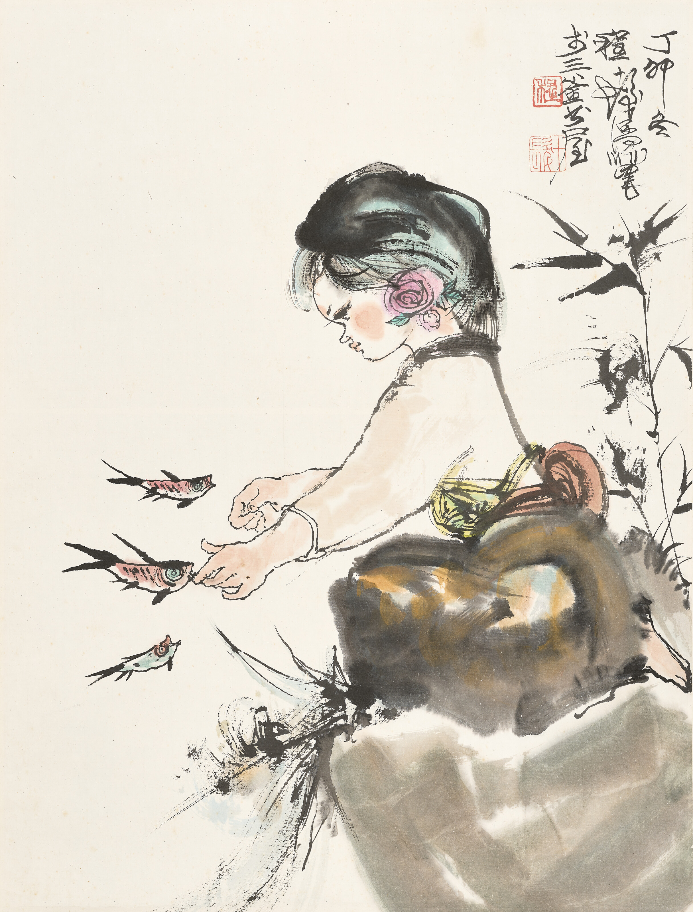 CHENG SHIFA (1921-2007), Girl Playing with Fishes | Christie’s