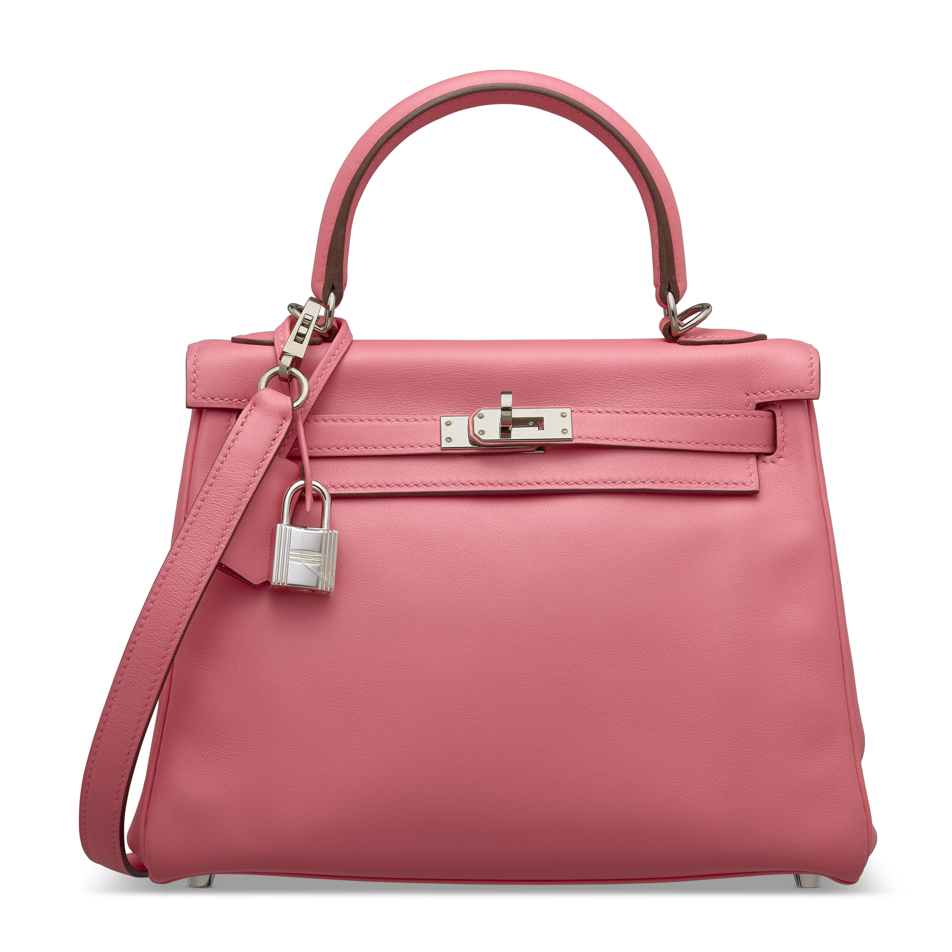 A ROSE AZALÉE SWIFT LEATHER RETOURNÉ KELLY 25 WITH PALLADIUM