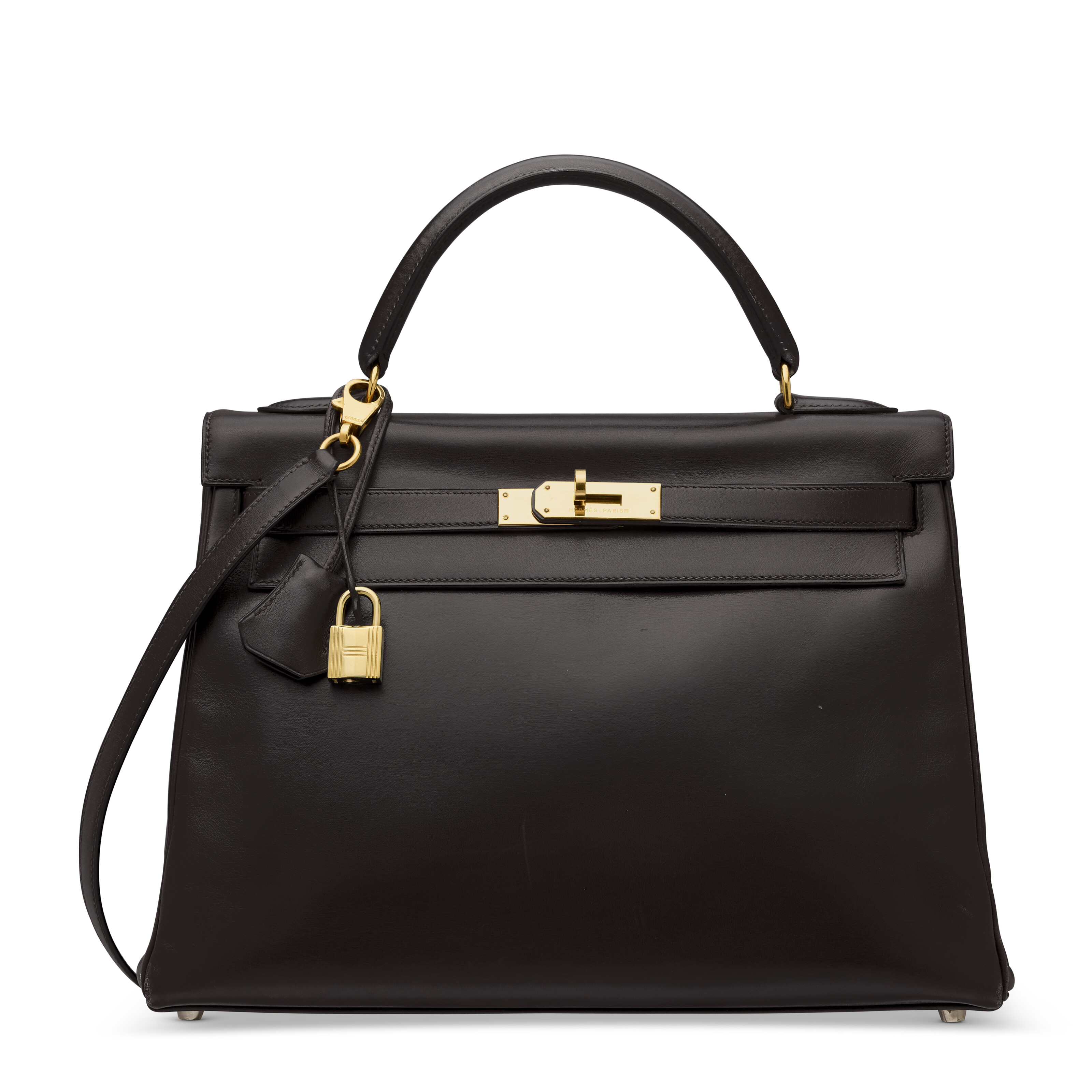 A CHOCOLAT BOX CALF LEATHER RETOURNÉ KELLY 32 WITH GOLD HARDWARE