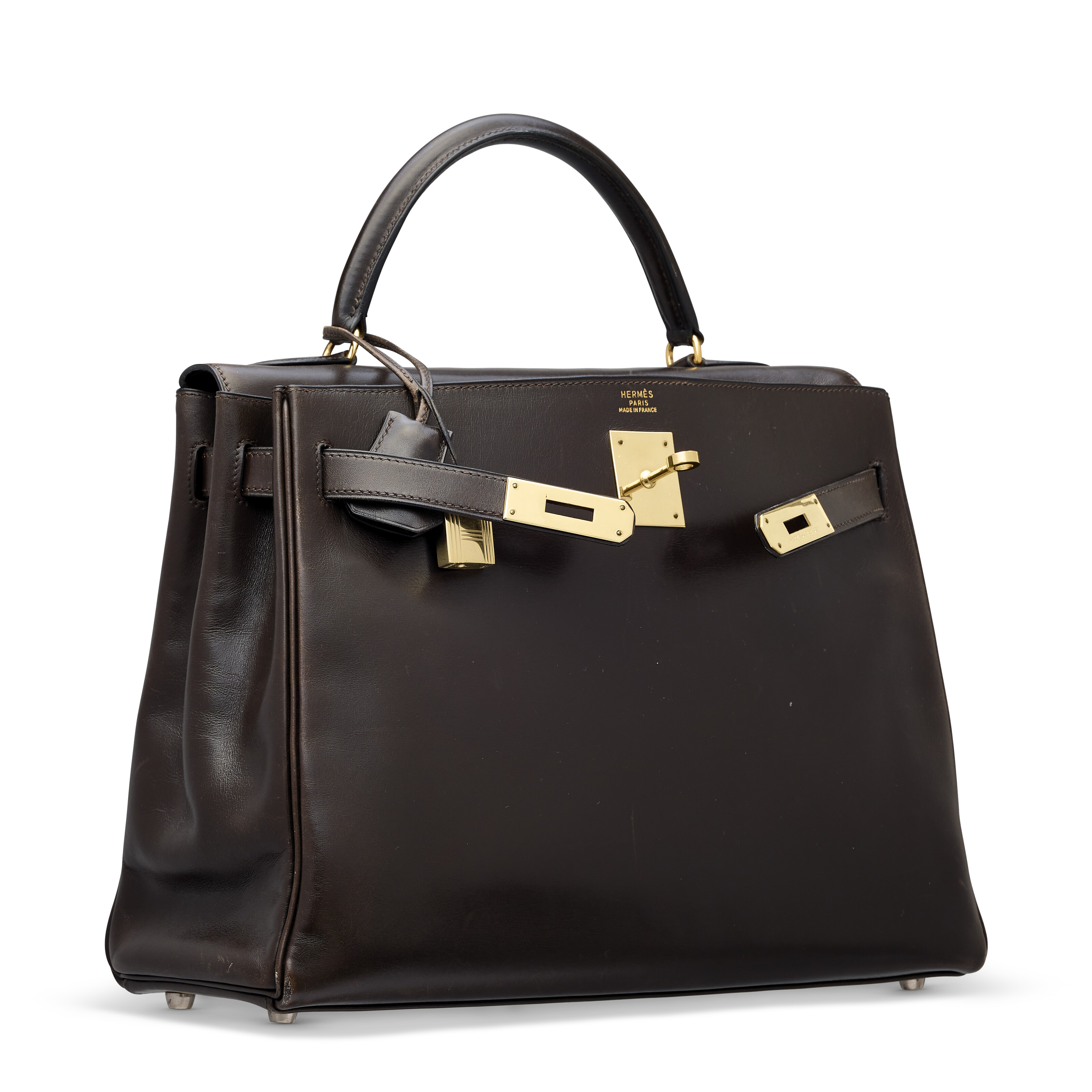A CHOCOLAT BOX CALF LEATHER RETOURNÉ KELLY 32 WITH GOLD HARDWARE