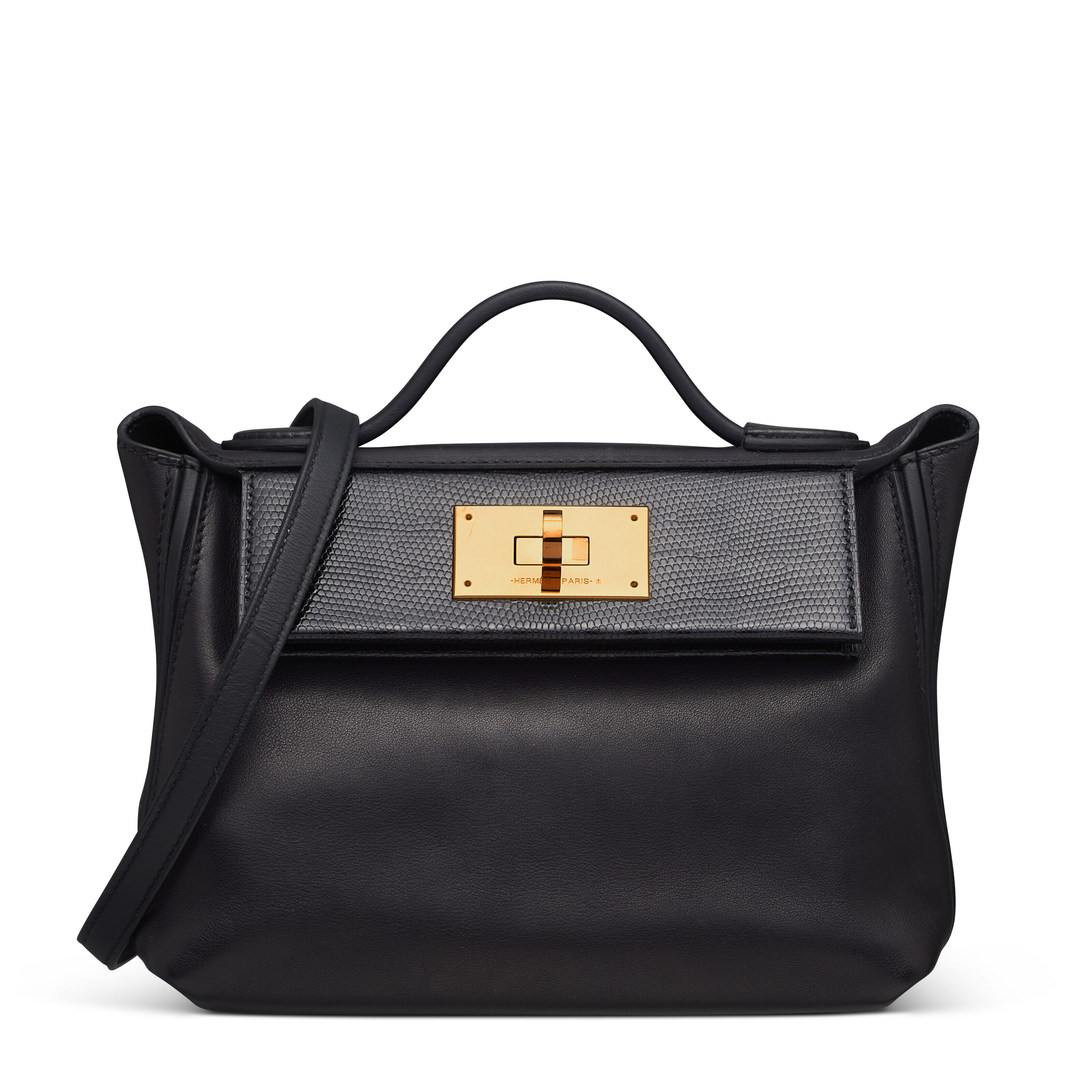 A BLACK SWIFT LEATHER KELLY JUMP WITH PALLADIUM HARDWARE