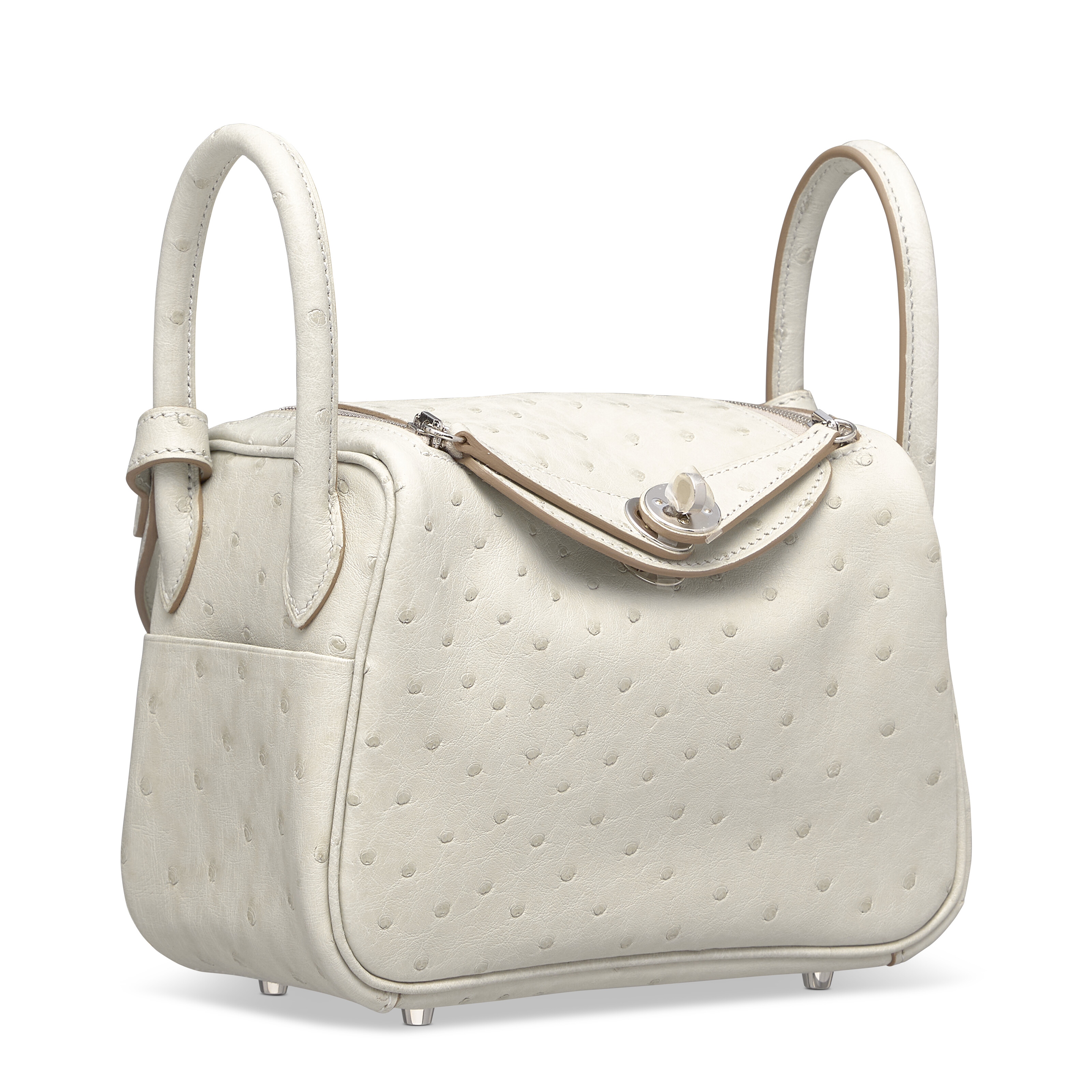 A GRIS PERLE OSTRICH MINI LINDY WITH PALLADIUM HARDWARE, HERMÈS