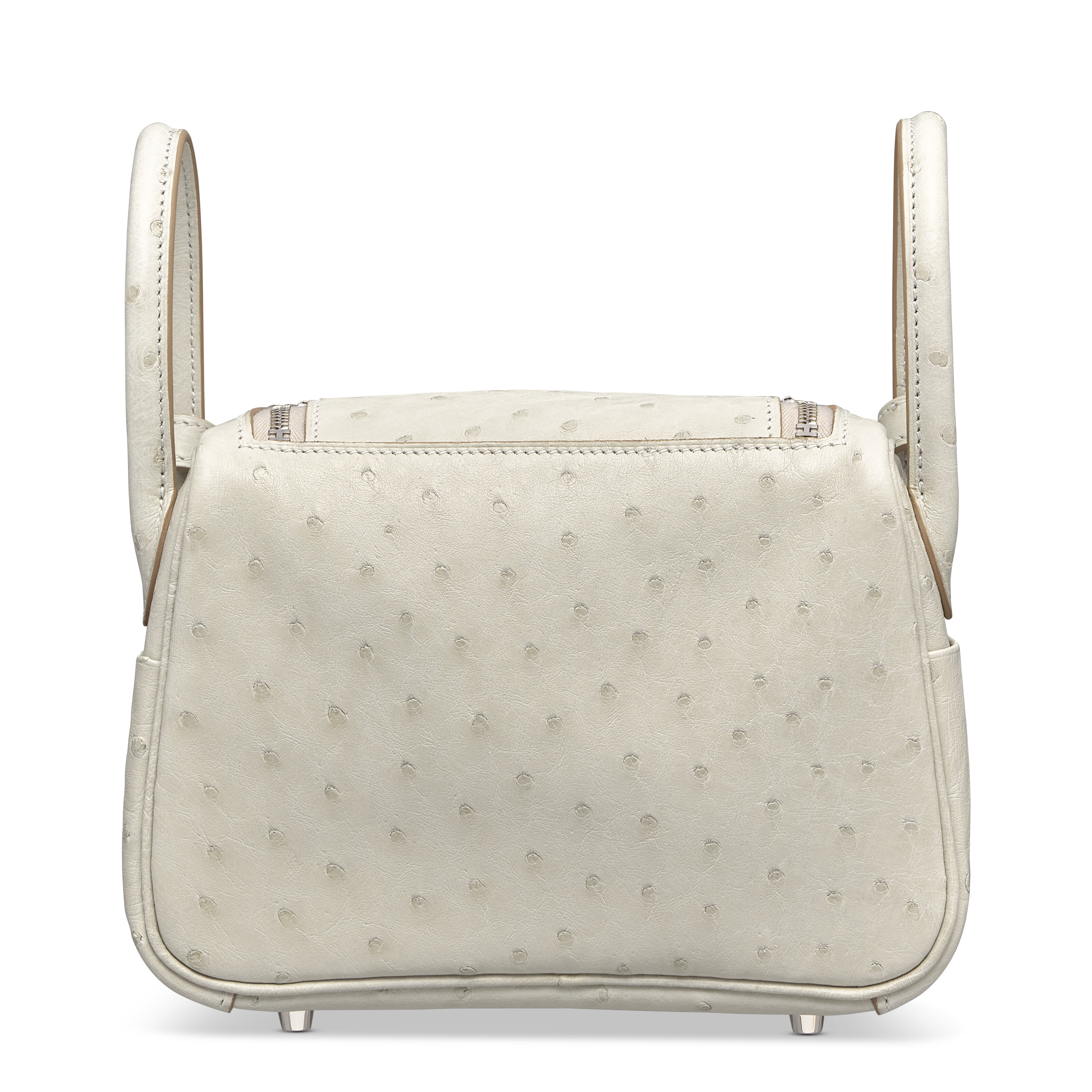 A GRIS PERLE OSTRICH MINI LINDY WITH PALLADIUM HARDWARE, HERMÈS