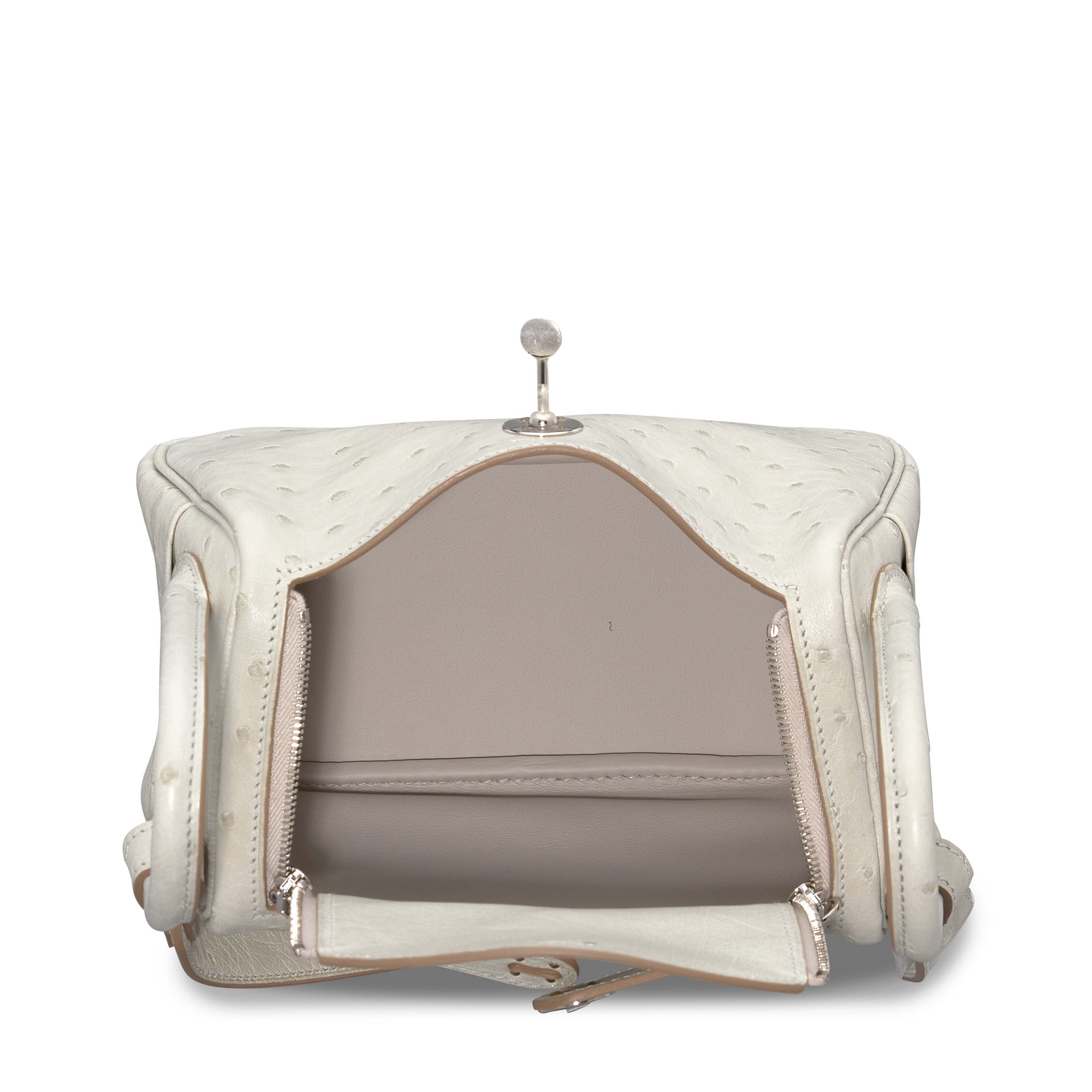 A GRIS PERLE OSTRICH MINI LINDY WITH PALLADIUM HARDWARE, HERMÈS