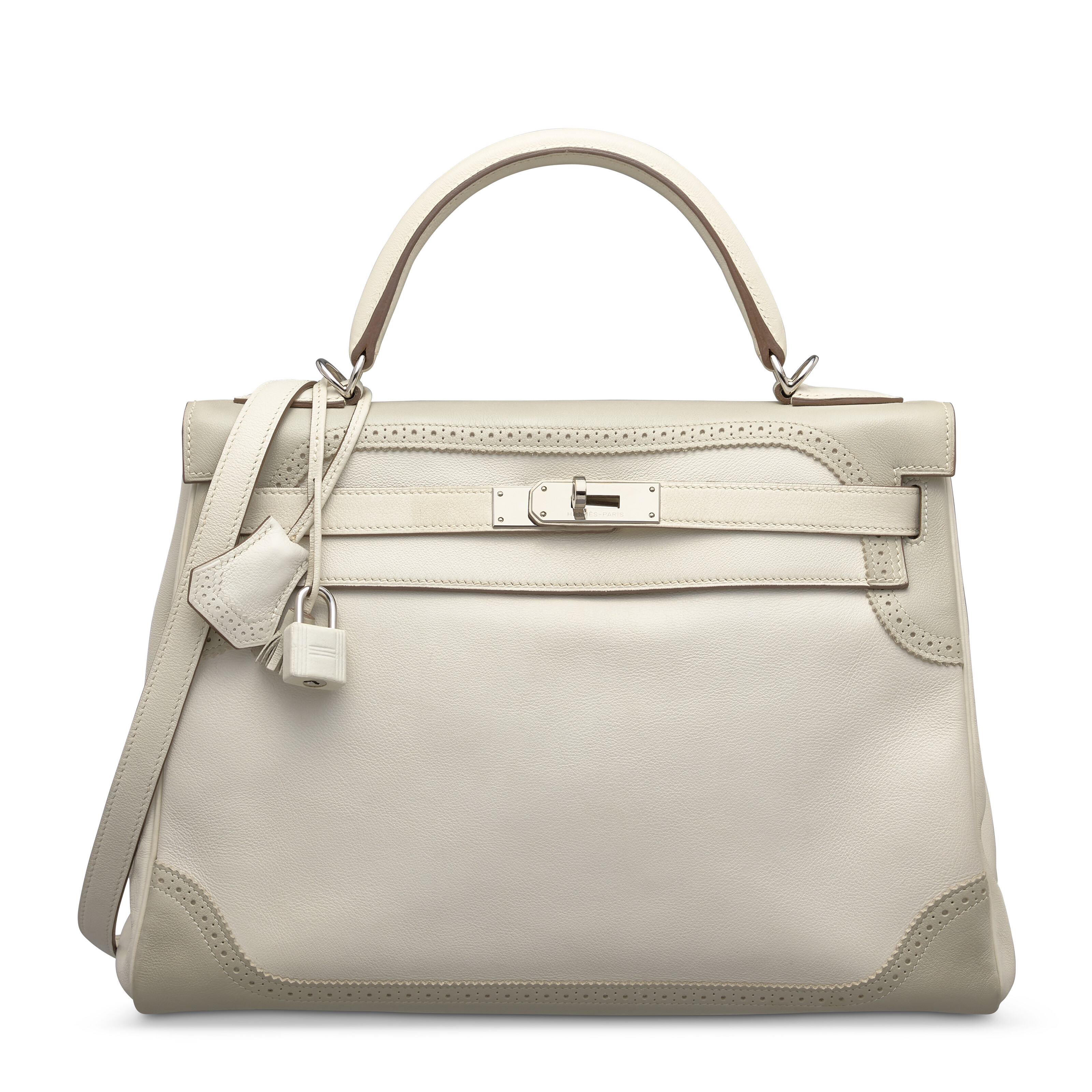 A GRIS PERLE OSTRICH MINI LINDY WITH PALLADIUM HARDWARE, HERMÈS
