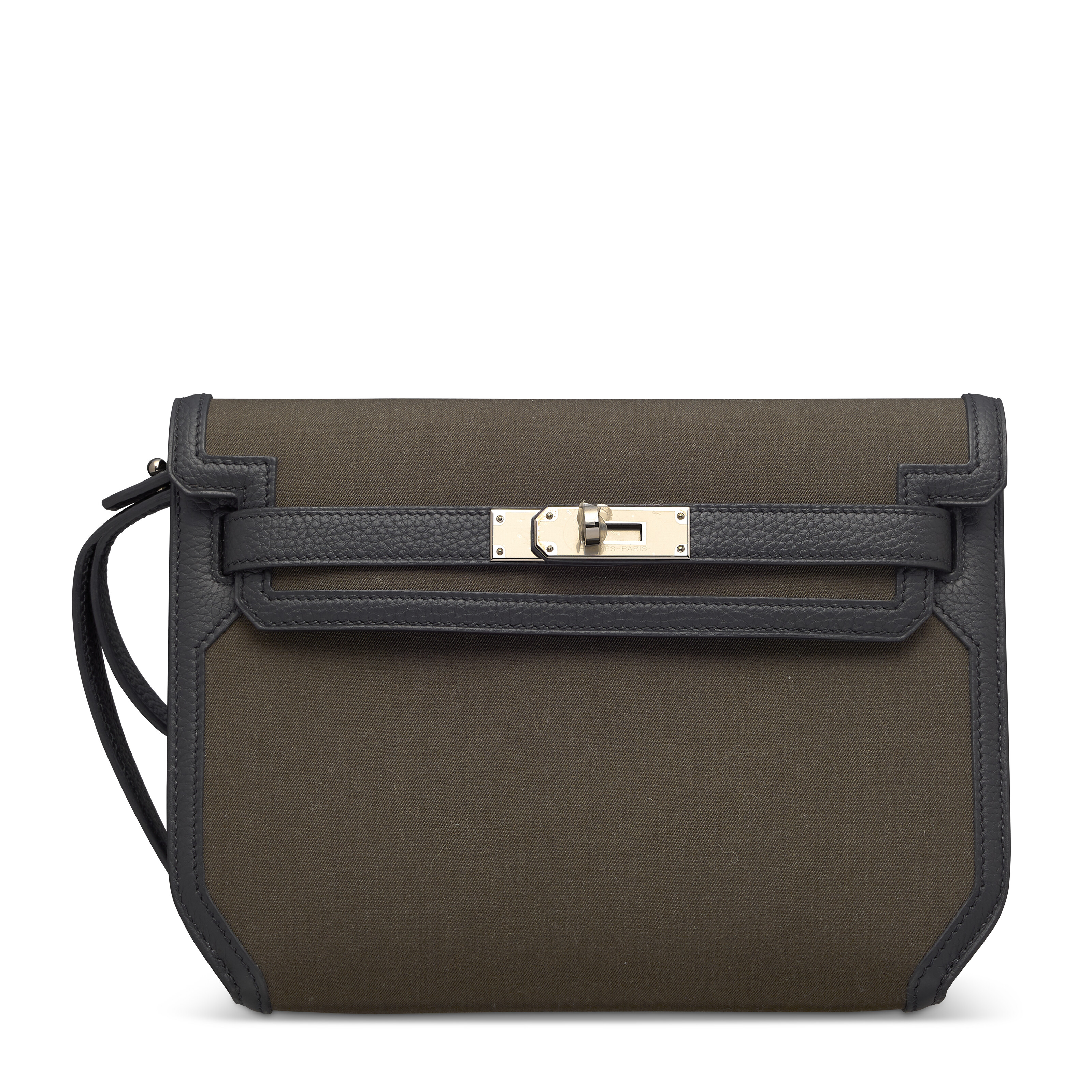 A BLACK TOGO LEATHER & TOURBE CANVAS KELLY DÉPÊCHES 25 WITH