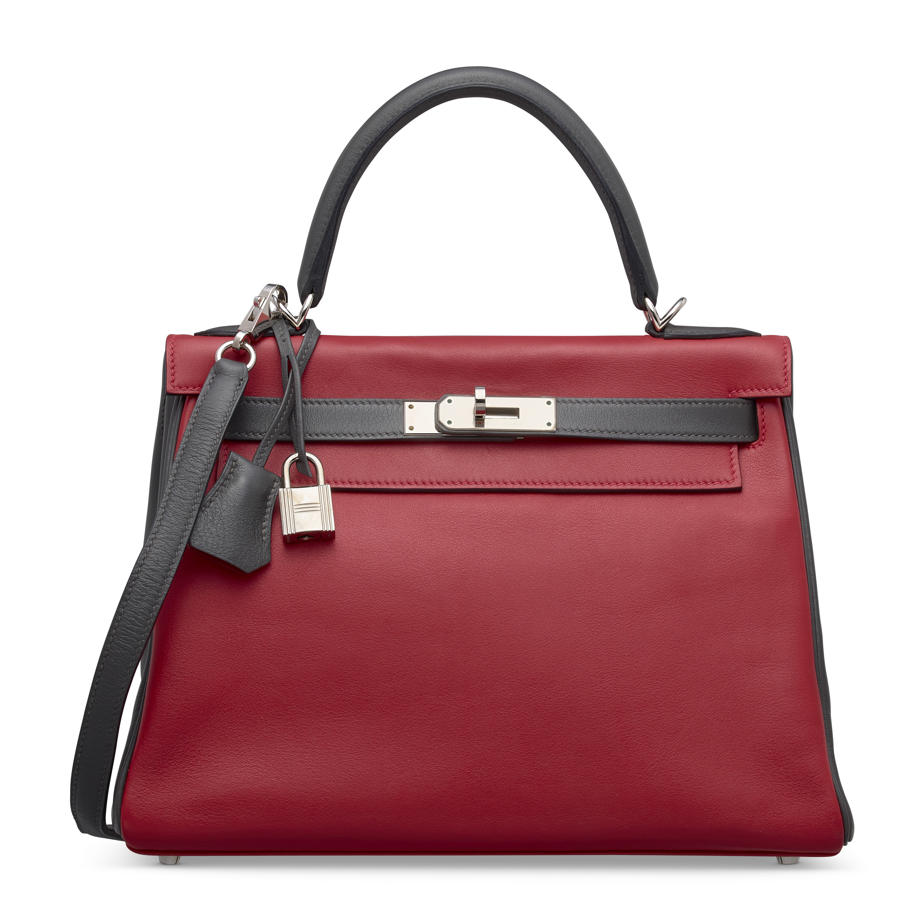 A CUSTOM RUBIS & ARDOISE SWIFT LEATHER RETOURNÉ KELLY 28 WITH