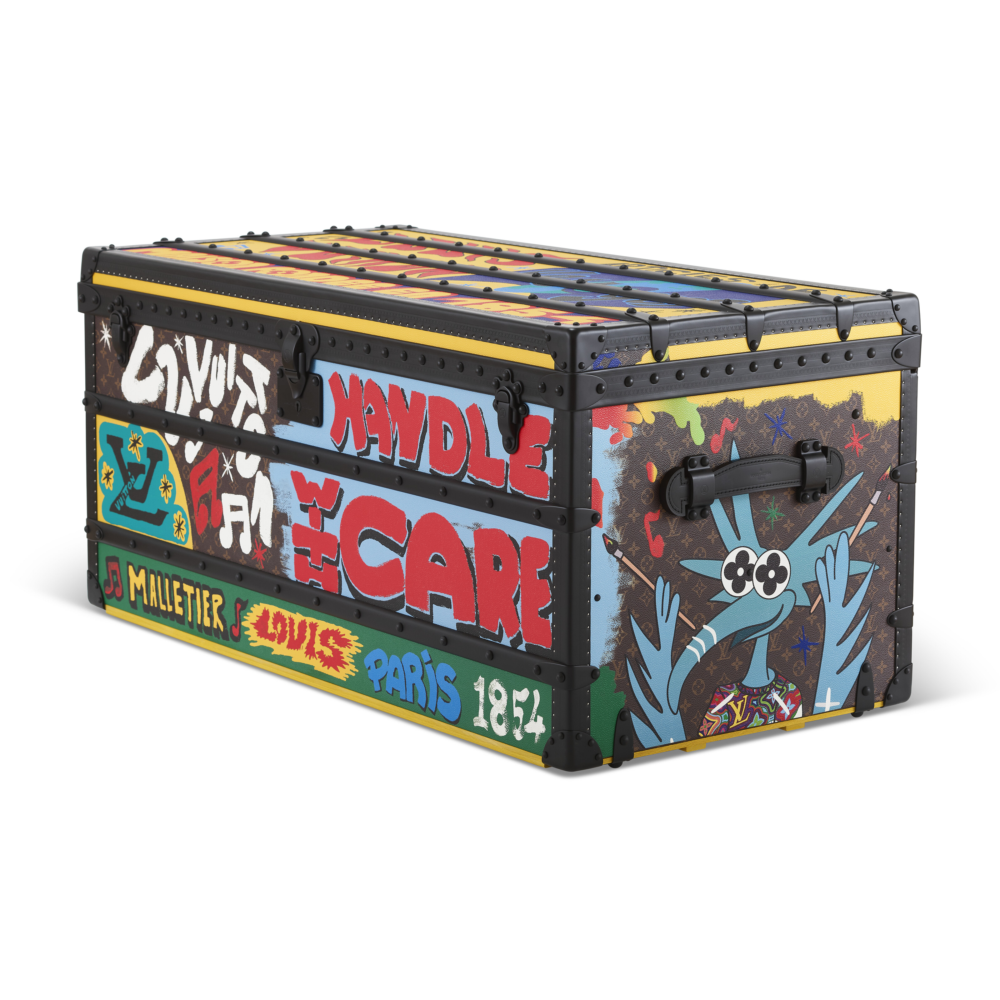 A LIMITED EDITION PAINTED MONOGRAM COURRIER LOZINE TRUNK 110 WITH