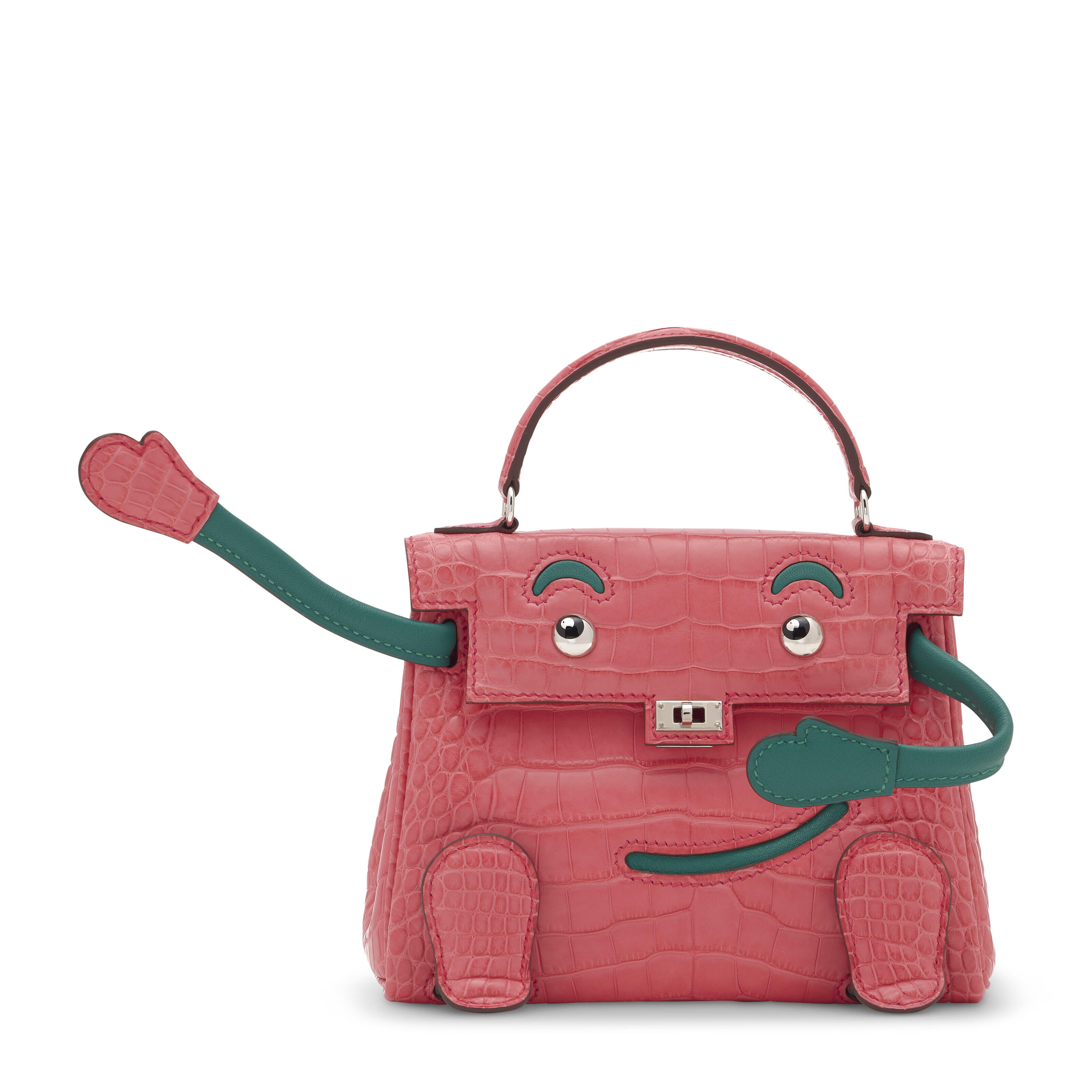 罕见特别订制九重葛红色短吻鳄皮及孔雀石绿色SWIFT小牛皮QUELLE IDOLE附钯金配件，爱马仕, 2018年。此拍品于2025年5月26日在佳士得香港售出，成交价港元2,520,000 