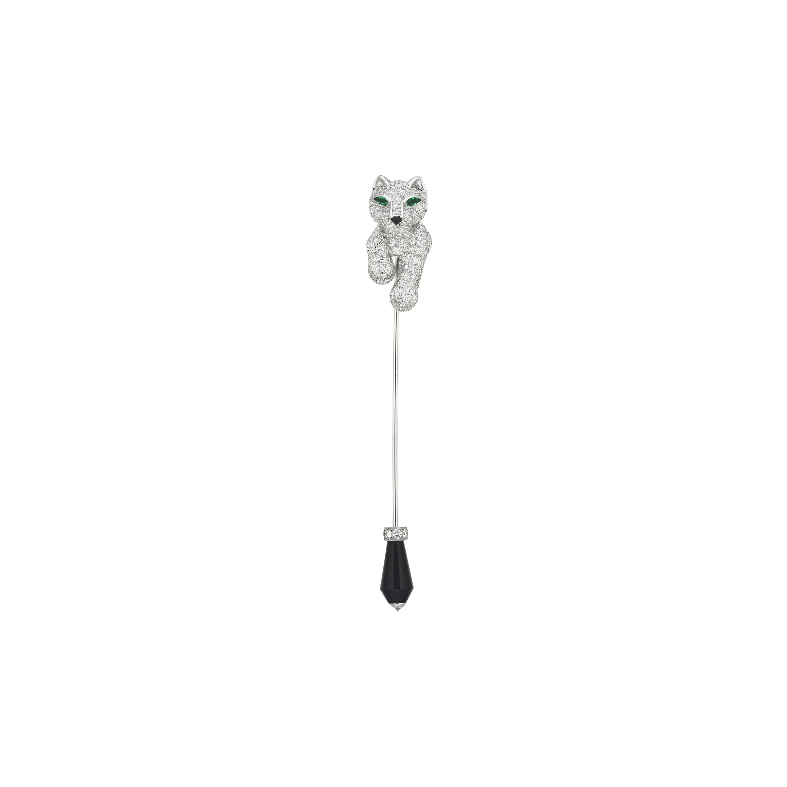 Catalog image of CARTIER ONYX, DIAMOND AND EMERALD 'PANTHÈRE DE CARTIER' JABOT PIN