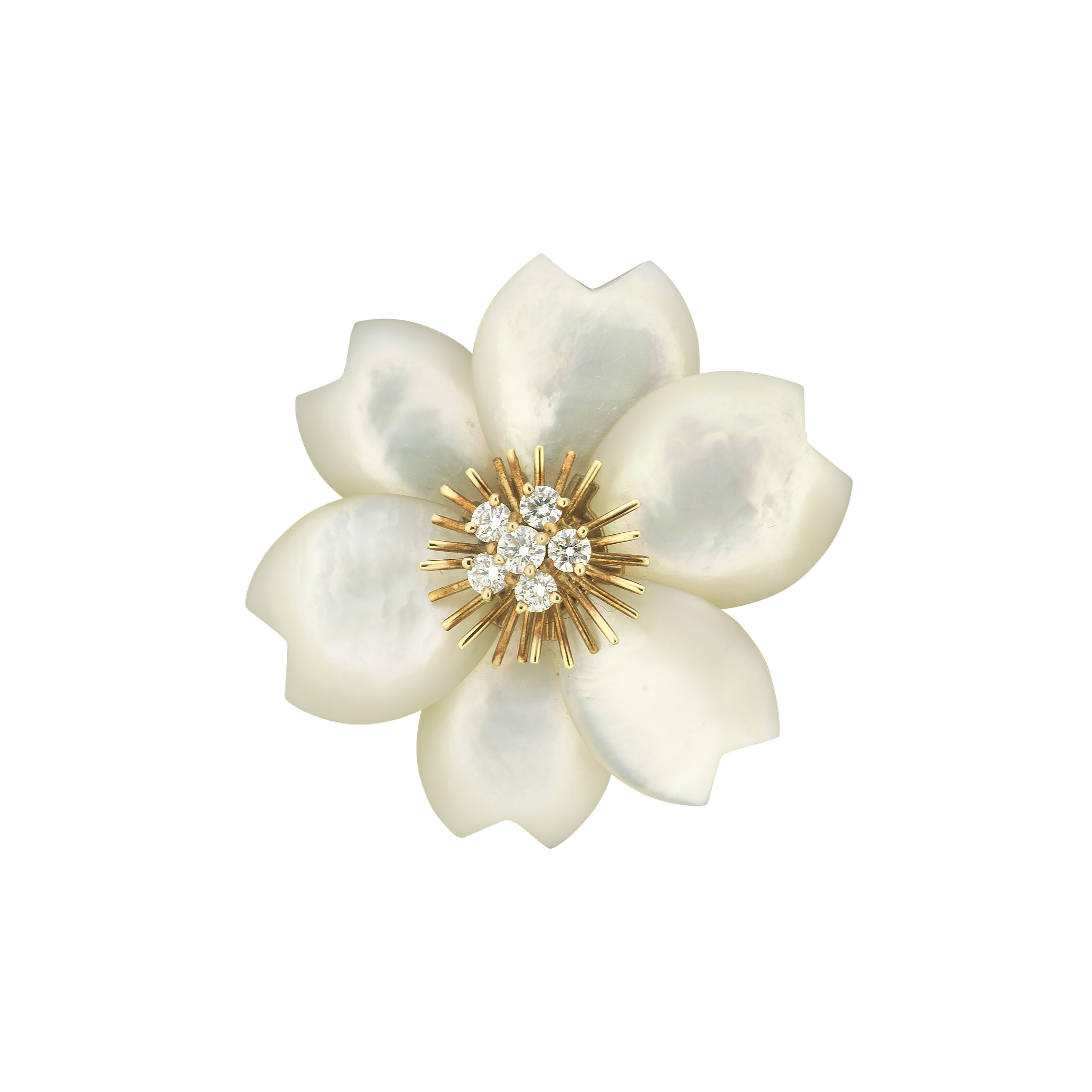 Catalog image of VAN CLEEF & ARPELS MOTHER-OF-PEARL AND DIAMOND 'ROSE DE NOËL' BROOCH