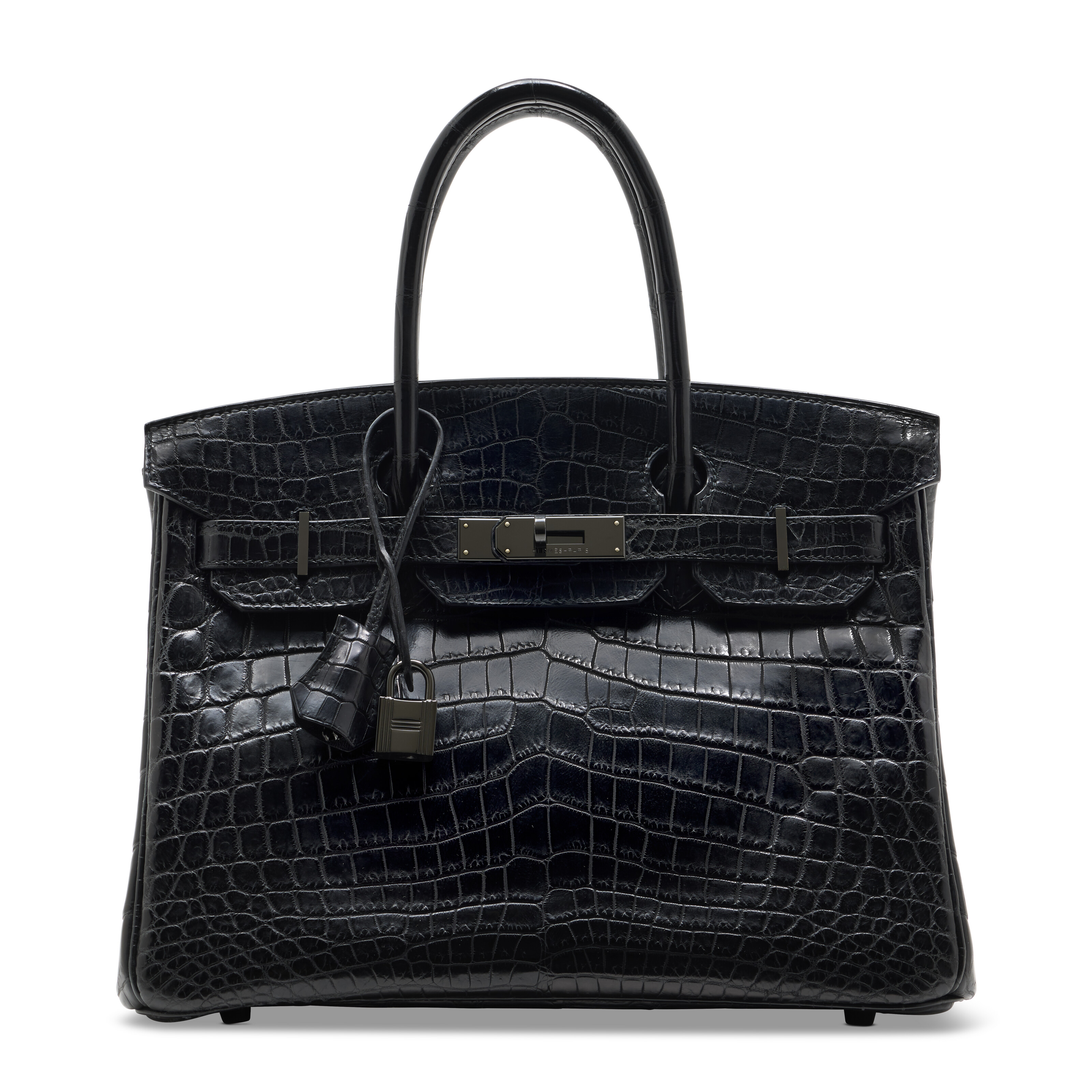 限量版霧面黑色短吻鱷皮30公分SO BLACK柏金包附黑色PVD配件，愛馬仕，2010年。30 x 22 x 15公分。估價：港元300,000-400,000。此拍品將於2025年11月24日在佳士得香港典雅傳承：手袋及配飾拍賣中呈獻 