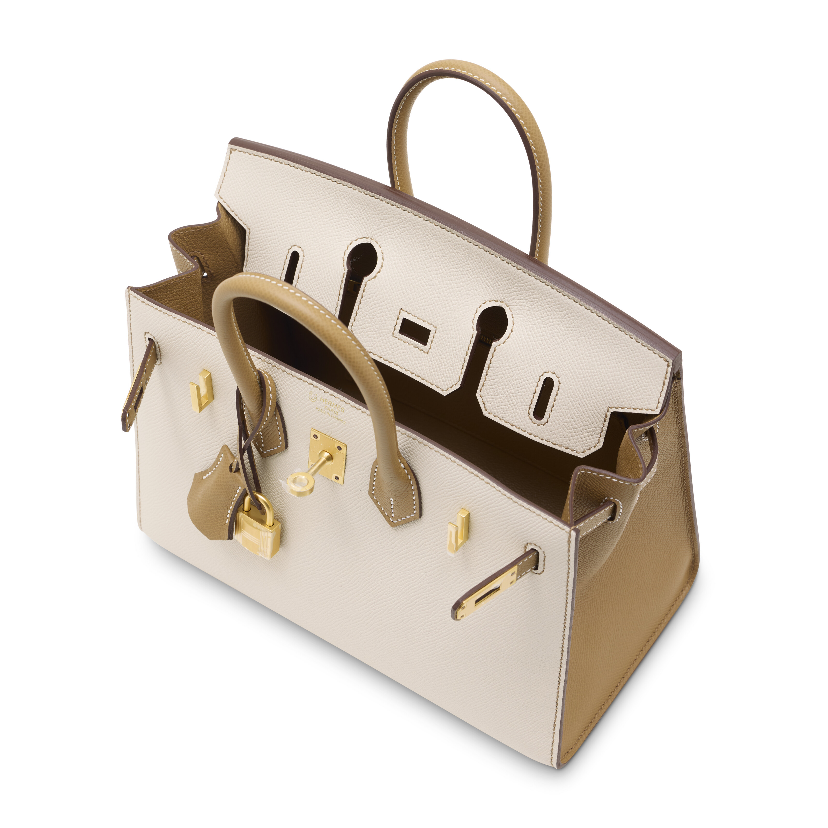 A special-order Craie and Biscuit Epsom leather Sellier Birkin 25 with brushed-gold hardware, Hermes, 2025, sold for HK$279,400 on 24 November 2025 at Christie's in Hong Kong