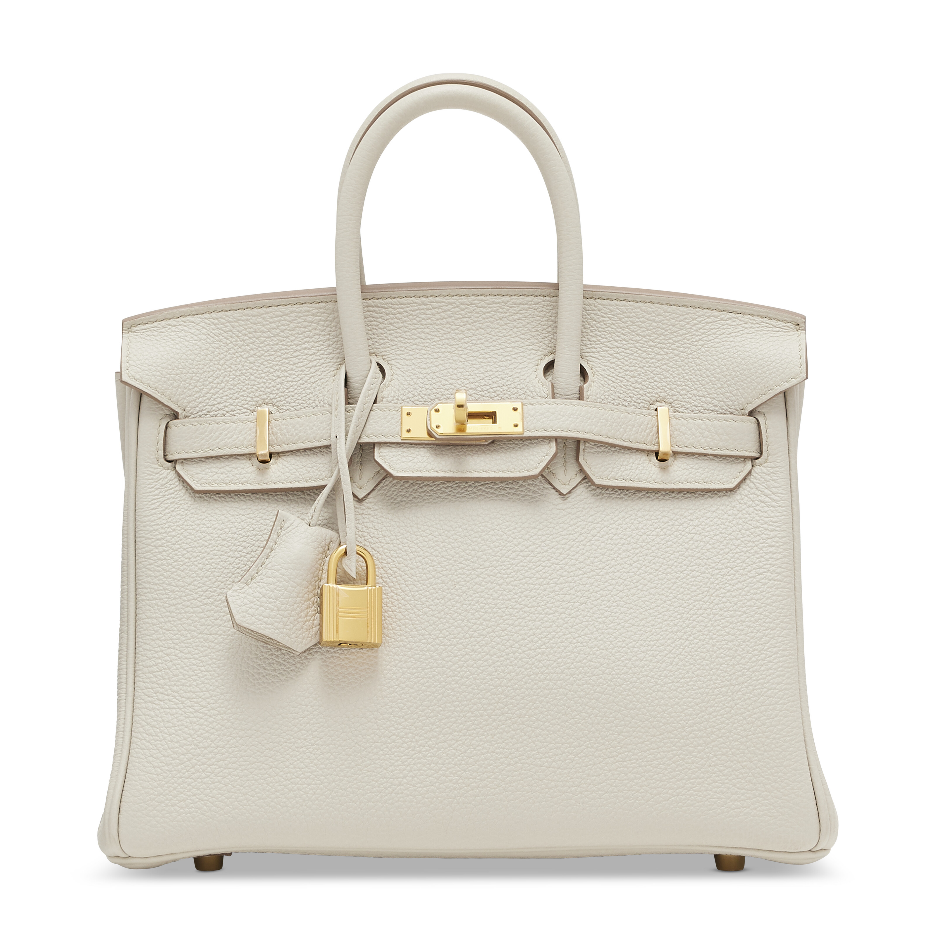 水泥灰色TOGO小牛皮25公分柏金包附黄金配件，爱马仕，2023年。25 x 19 x 14 公分。估价：港元 120,000 –180,000。此拍品将于2025年11月24日在佳士得香港典雅传承: 手袋及配饰拍卖中呈献 