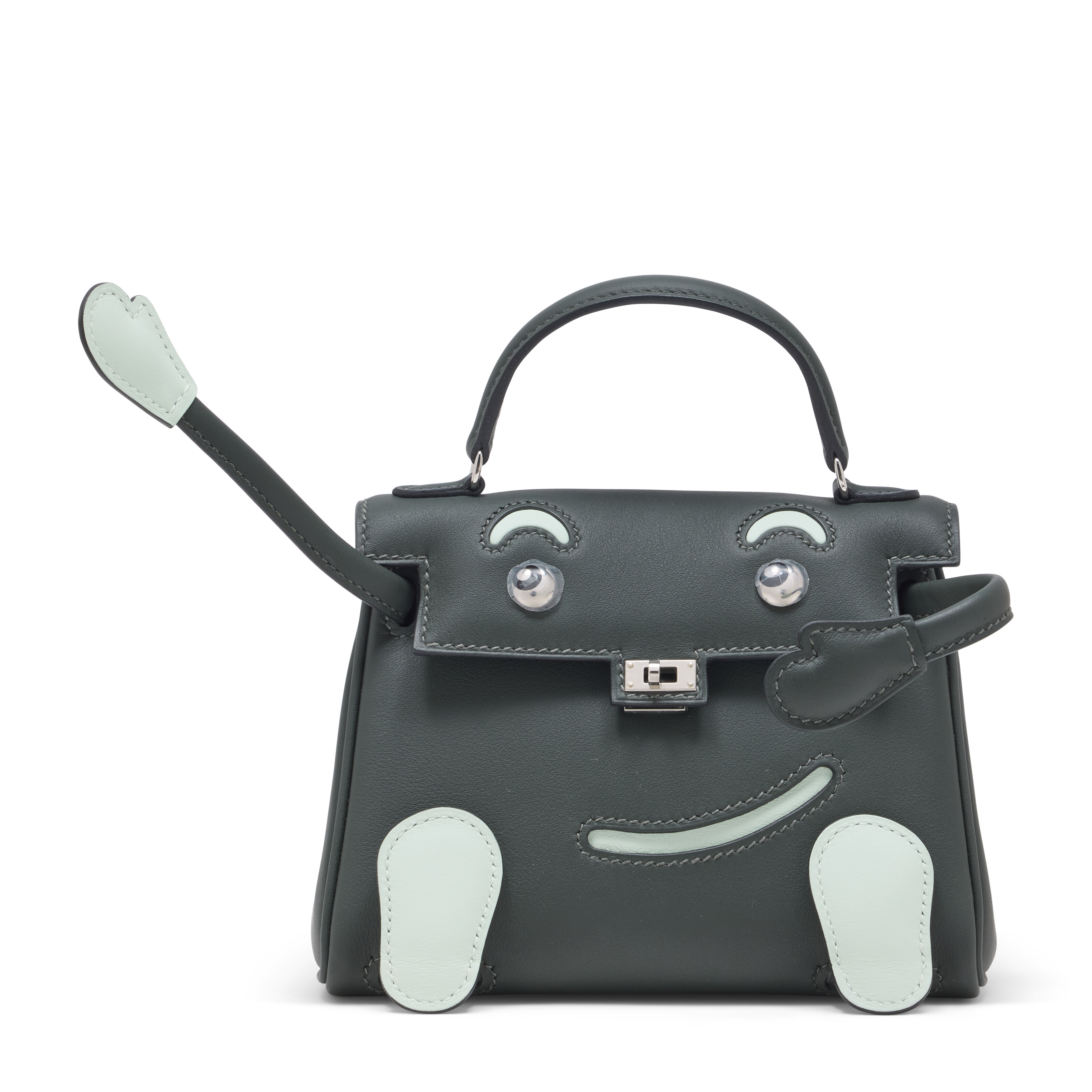 限量版深绿色及薄荷绿色SWIFT小牛皮QUELLE IDOLE包附钯金配件，爱马仕，2025年。15 x 12 x 6公分。估价：港元 350,000 – 450,000。此拍品将于2025年11月24日在佳士得香港典雅传承：手袋及配饰拍卖中呈献 