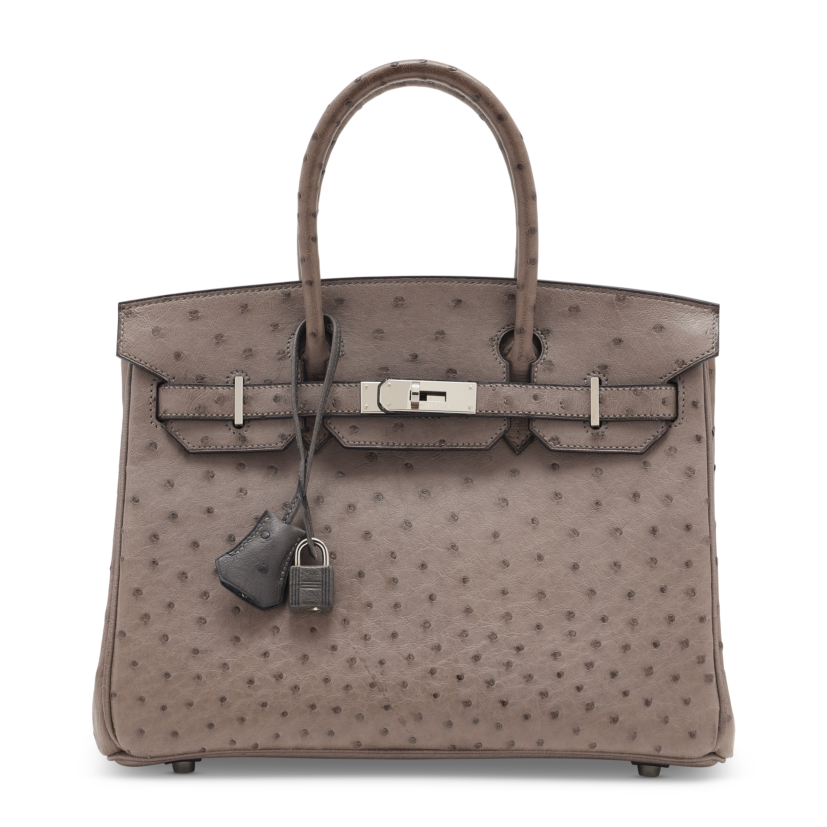 A GRIS TOURTERELLE OSTRICH BIRKIN 30 WITH PALLADIUM HARDWARE