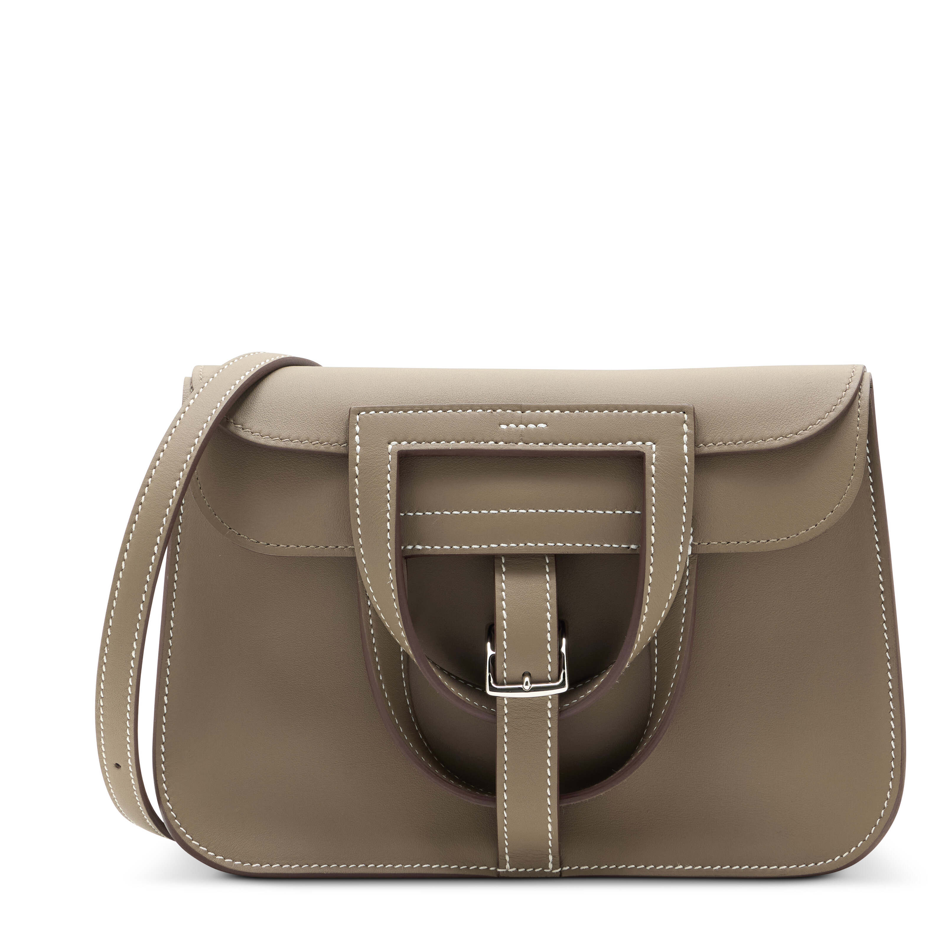 AN ÉTOUPE SWIFT LEATHER MINI HALZAN WITH PALLADIUM HARDWARE