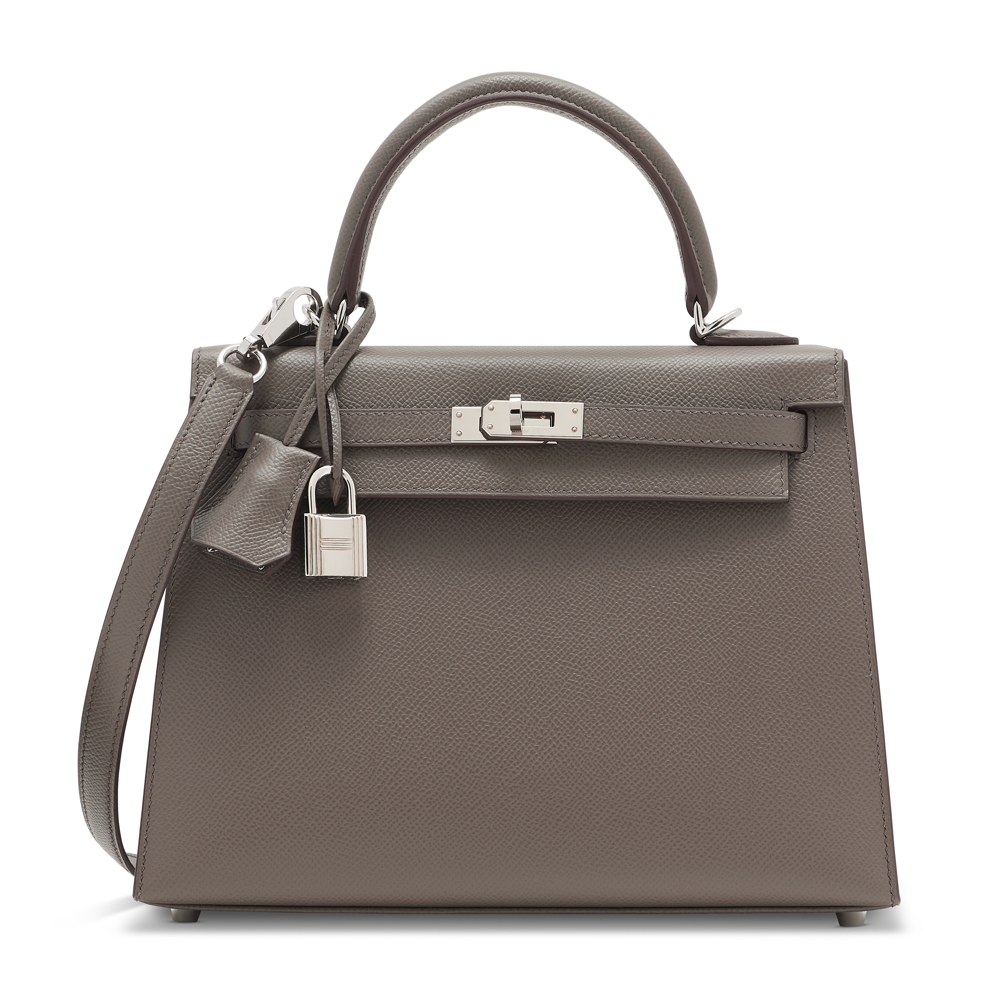 AN ÉTOUPE SWIFT LEATHER MINI HALZAN WITH PALLADIUM HARDWARE