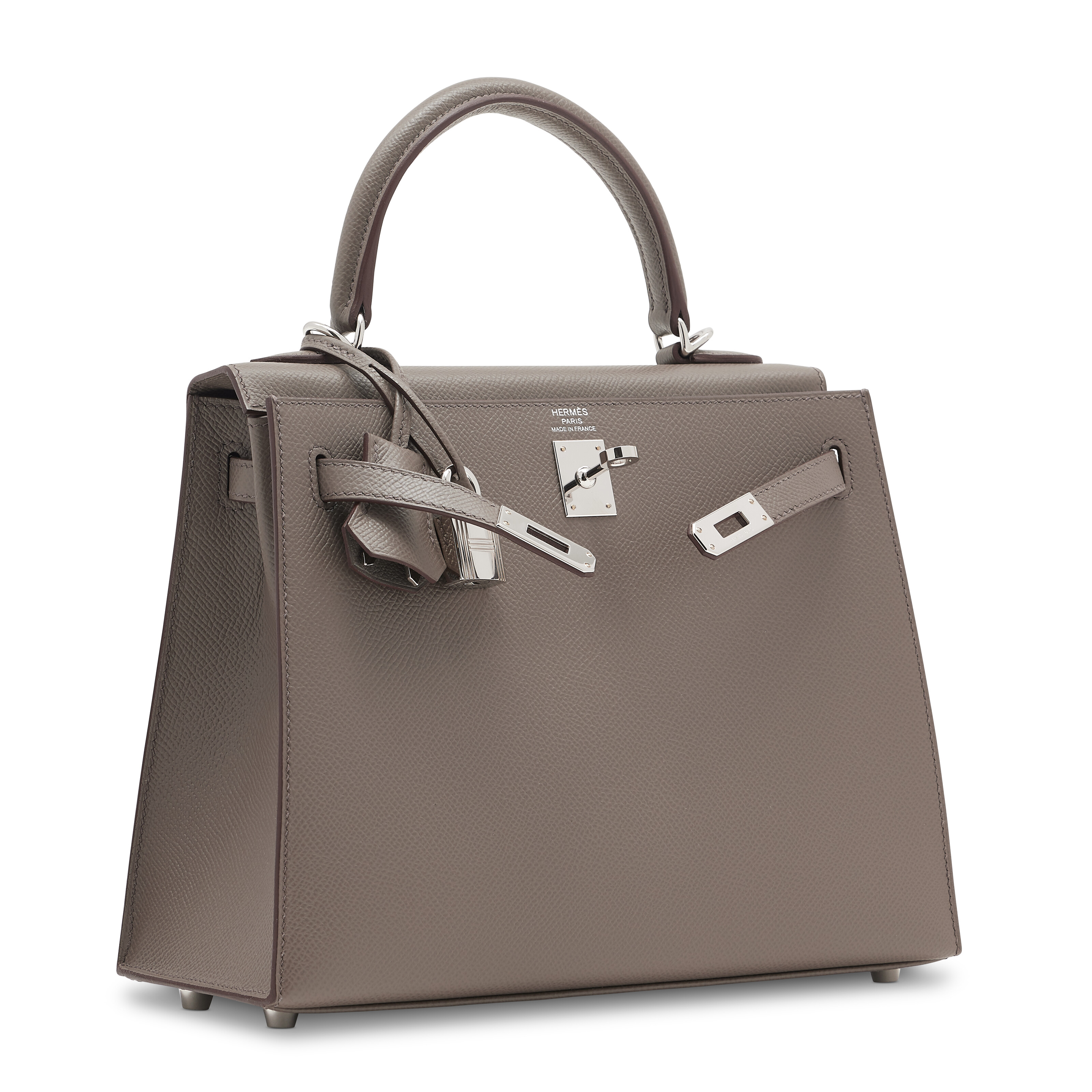 AN ÉTAIN EPSOM LEATHER SELLIER KELLY 25 WITH PALLADIUM HARDWARE