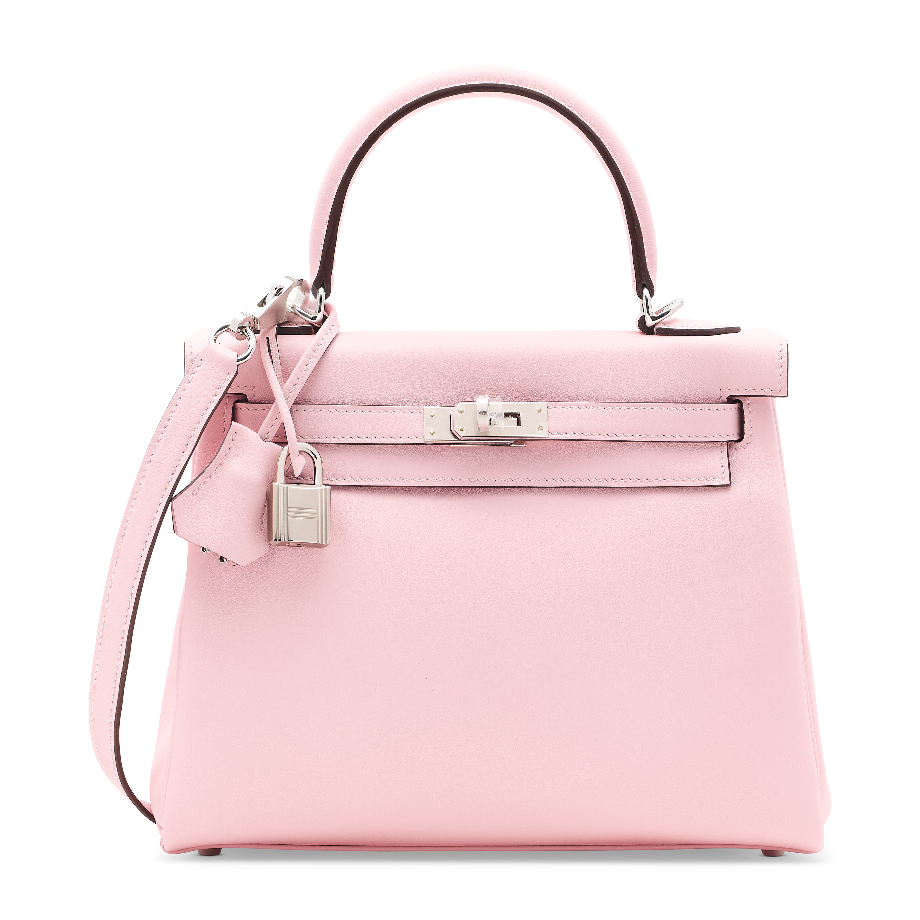 A ROSE SAKURA SWIFT LEATHER RETOURNÉ KELLY 25 WITH PALLADIUM