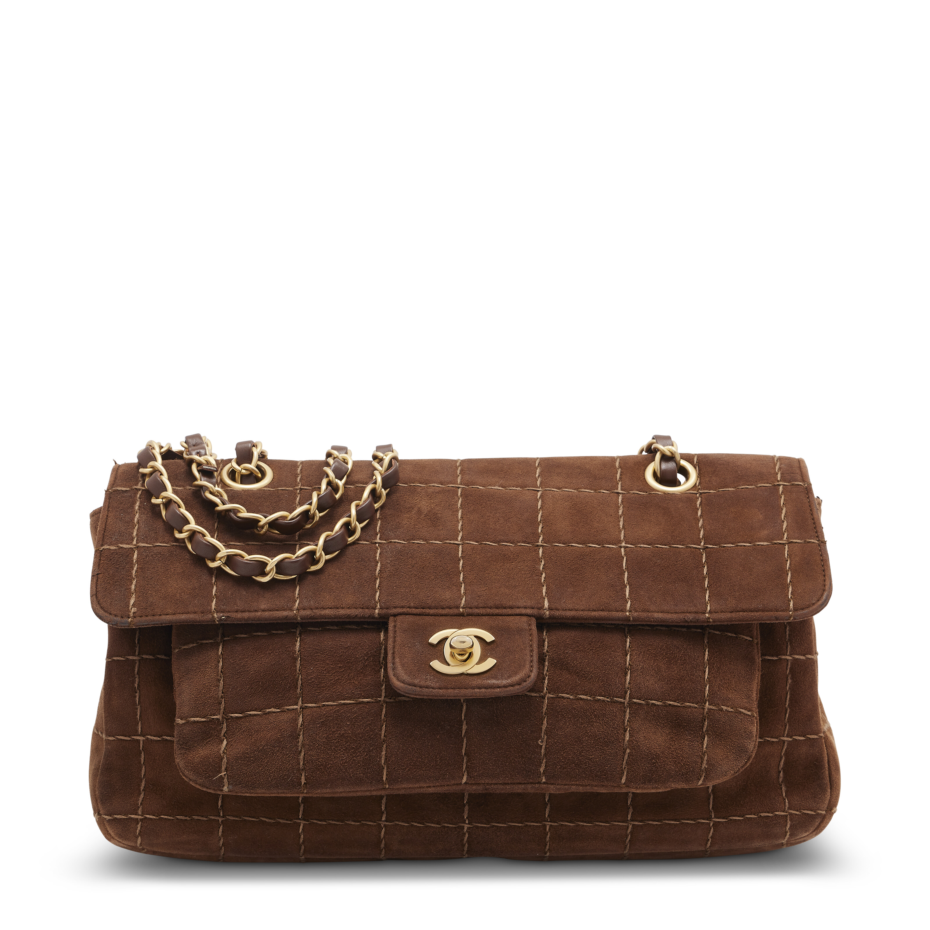 A BROWN SUEDE FLAP BAG WITH GOLD HARDWARE, CHANEL, 2002 | Christie's