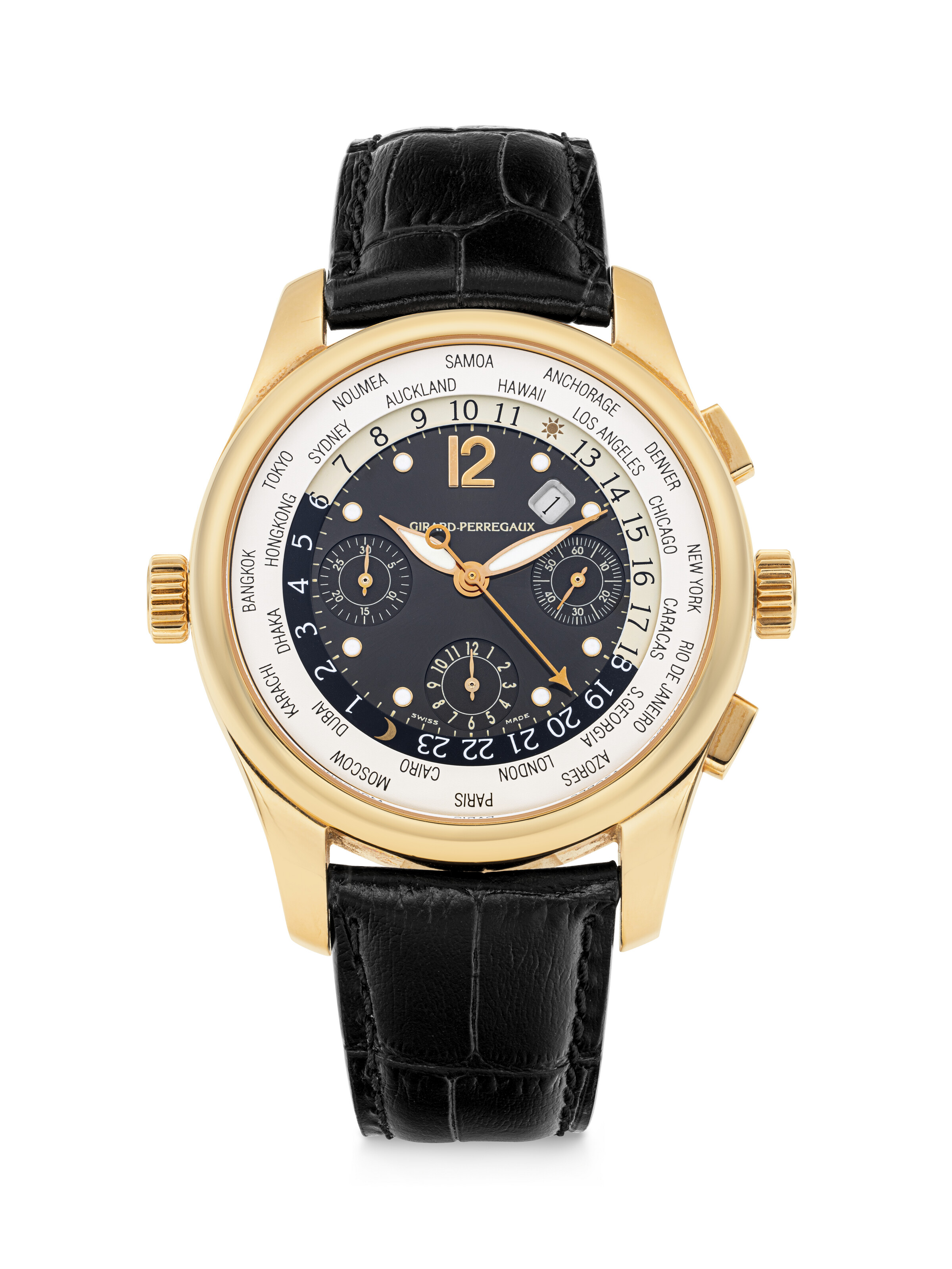 JAQUET DROZ, 18K WHITE GOLD JUMP HOUR WORLD TIME WRISTWATCH, CASE