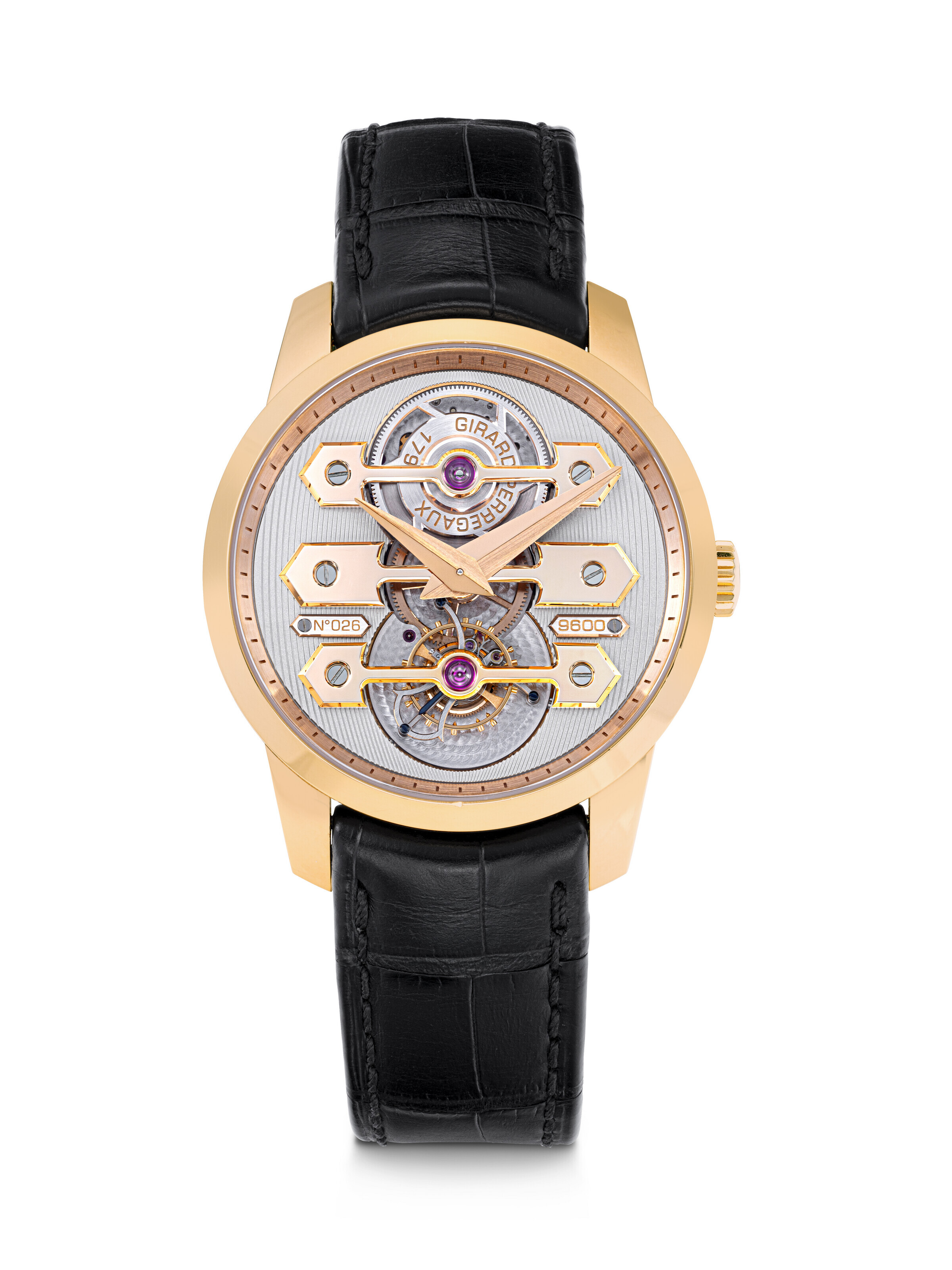のん GIRARD PERREGAUX. AN 18K PINK GOLD AUTOMATIC SEMI-SKELETONISED