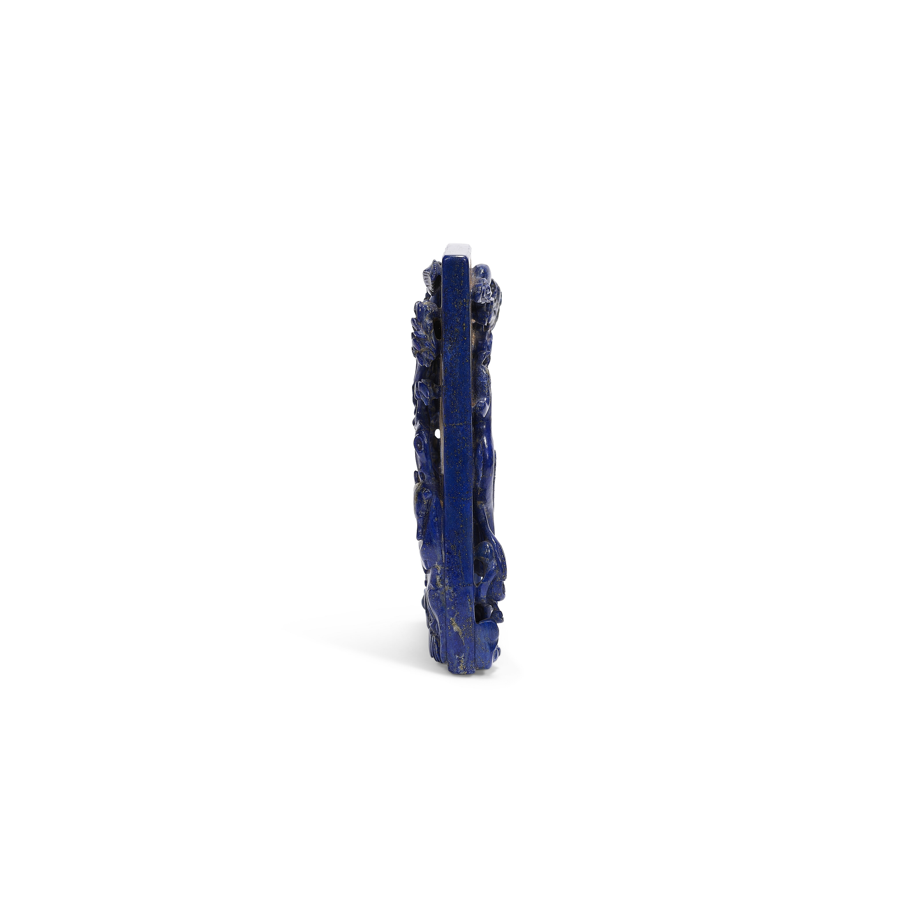 A CARVED LAPIS LAZULI 'DRAGON AND PHOENIX' TABLE SCREEN, QING