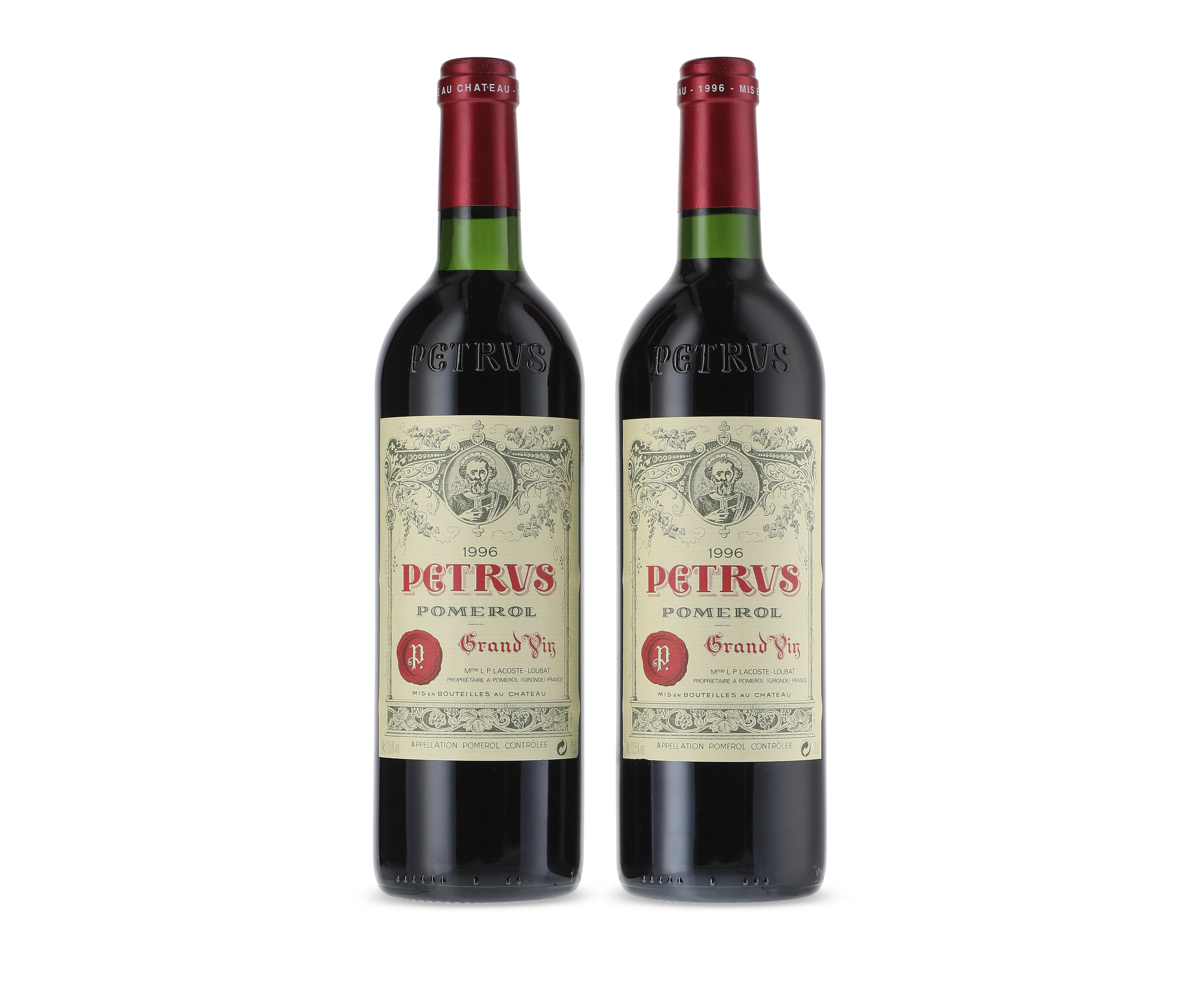 Petrus 1996, Pomerolu. 2bn, 5 vts, 2 slightly nicked labels, 1 ...