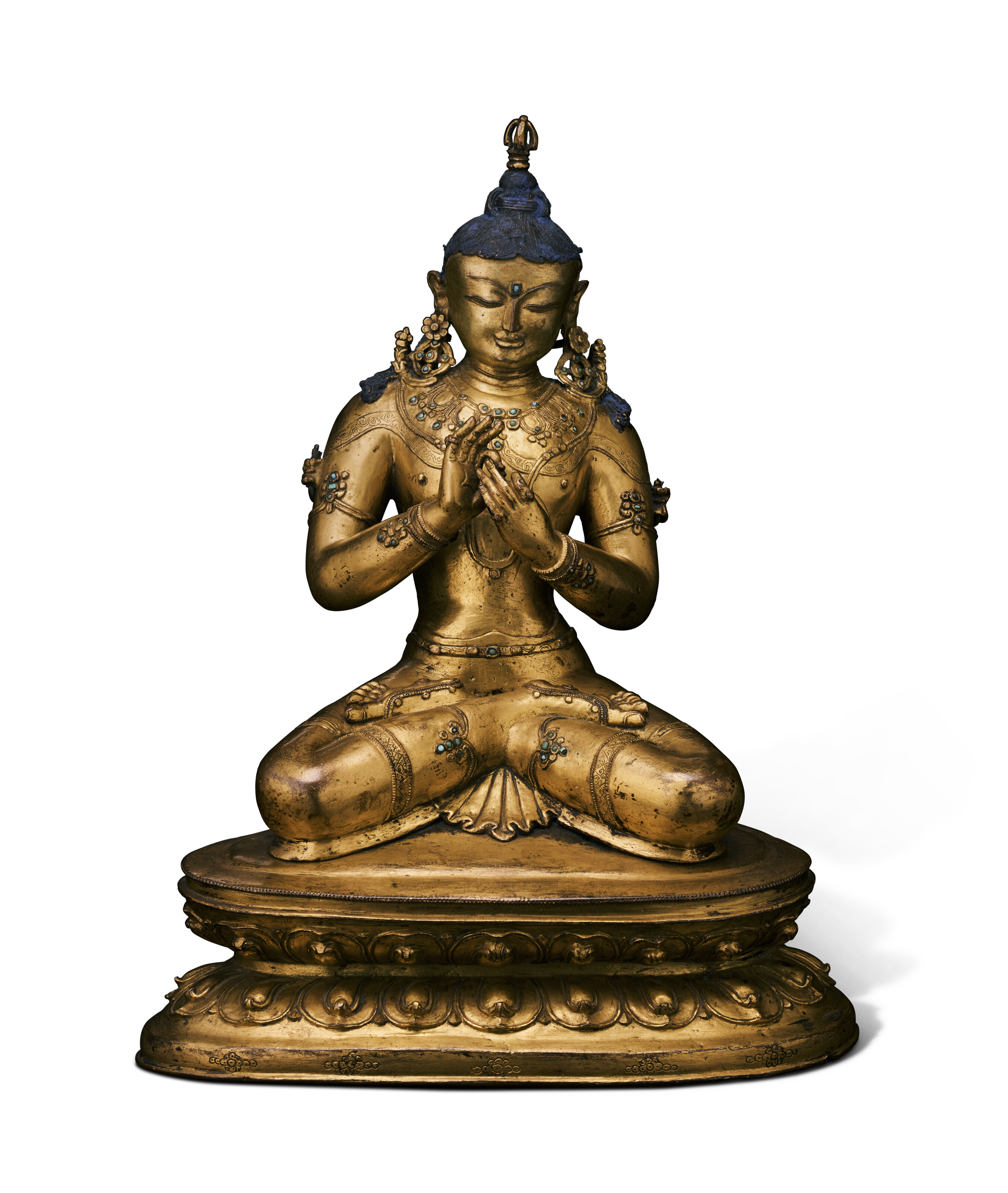 A LARGE GILT-BRONZE FIGURE OF MAITREYA, TIBET, 15TH CENTURY