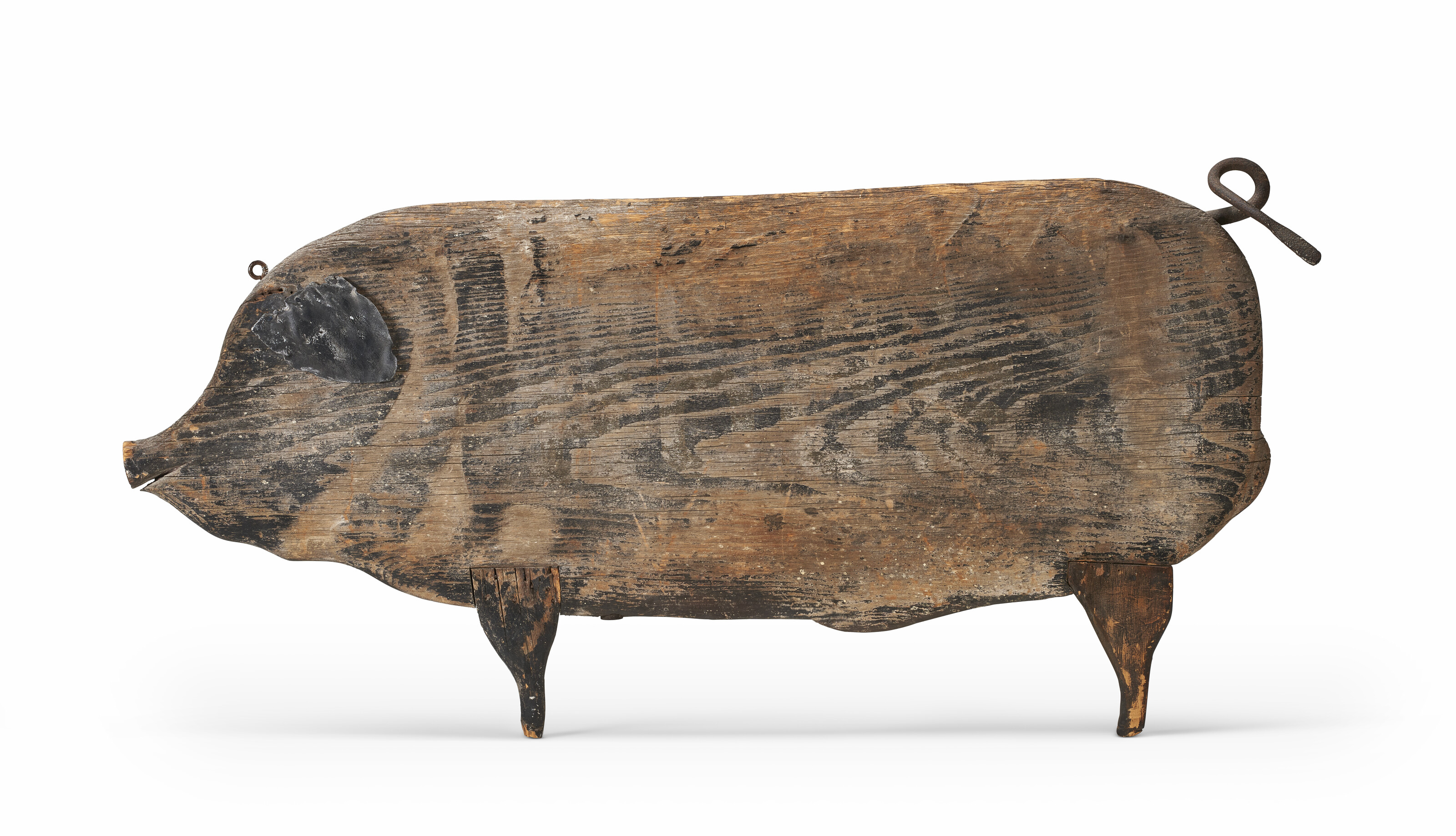 A BLACK-PAINTED PIG-FORM TRADE SIGN, AMERICAN, 20TH CENTURY
