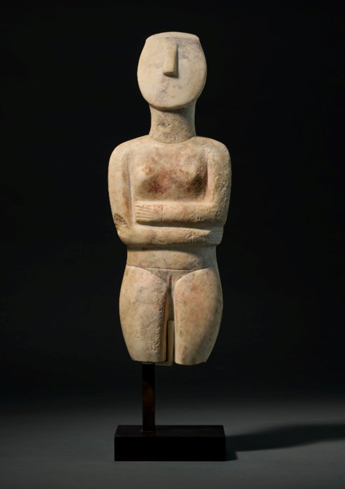 A LARGE CYCLADIC MARBLE FEMALE FIGURE, EARLY SPEDOS VARIETY, CIRCA 2600 ...