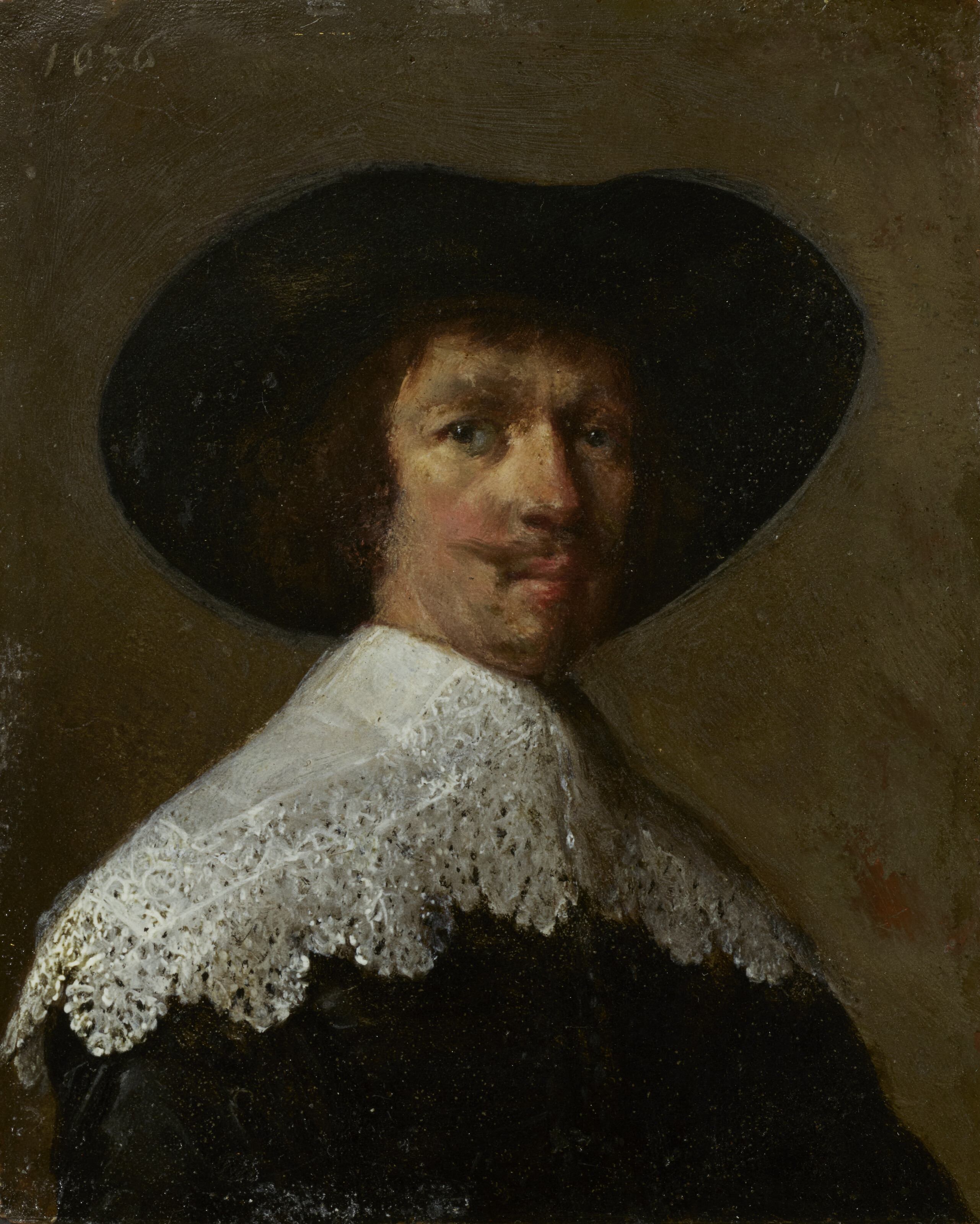 Portrait of a gentleman, bust-length, in a black coat with lace collar and black hat