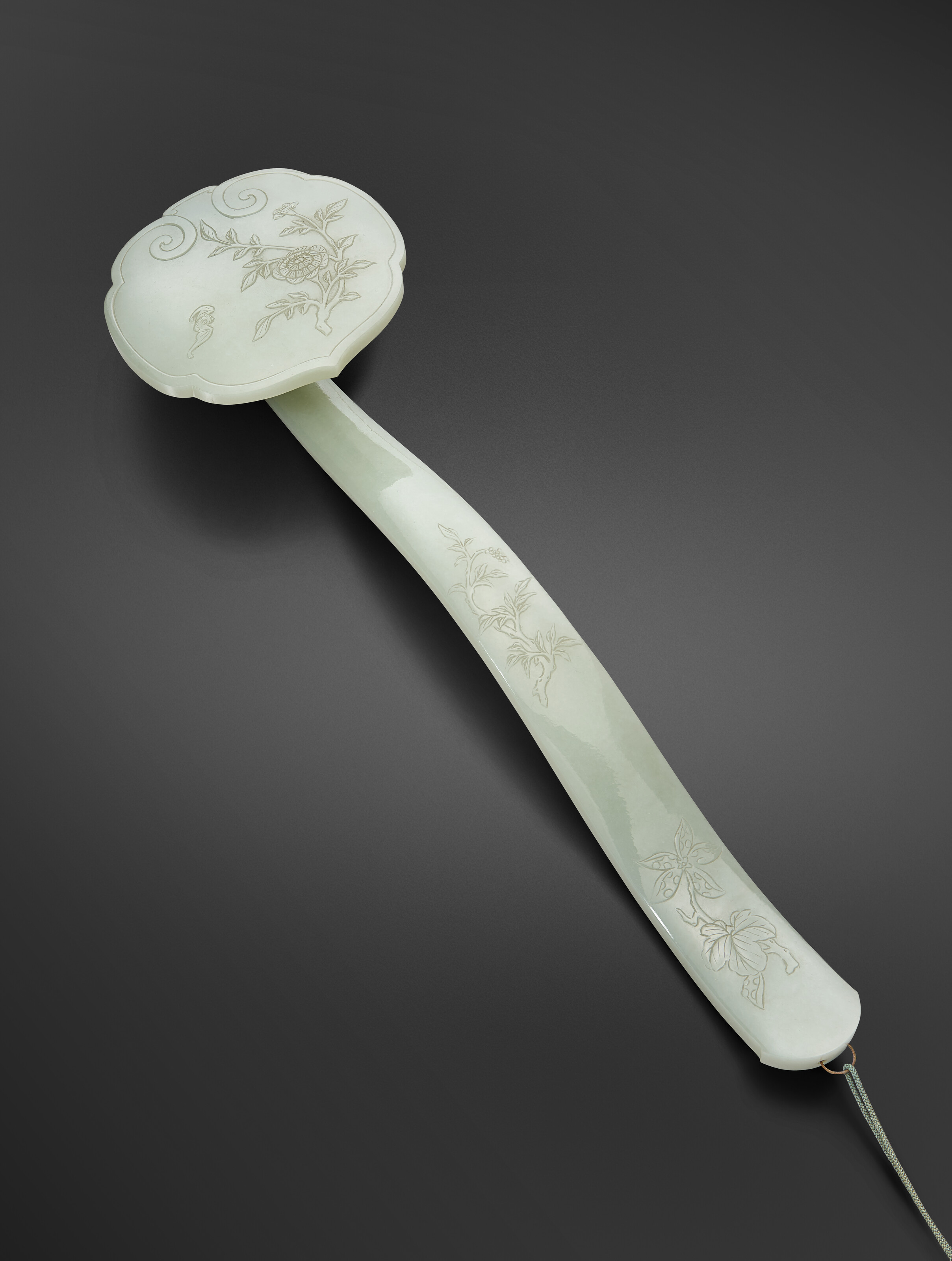 A JADE-INSET SILVER-WIRE-INLAID RUYI SCEPTER, THE JADE MING